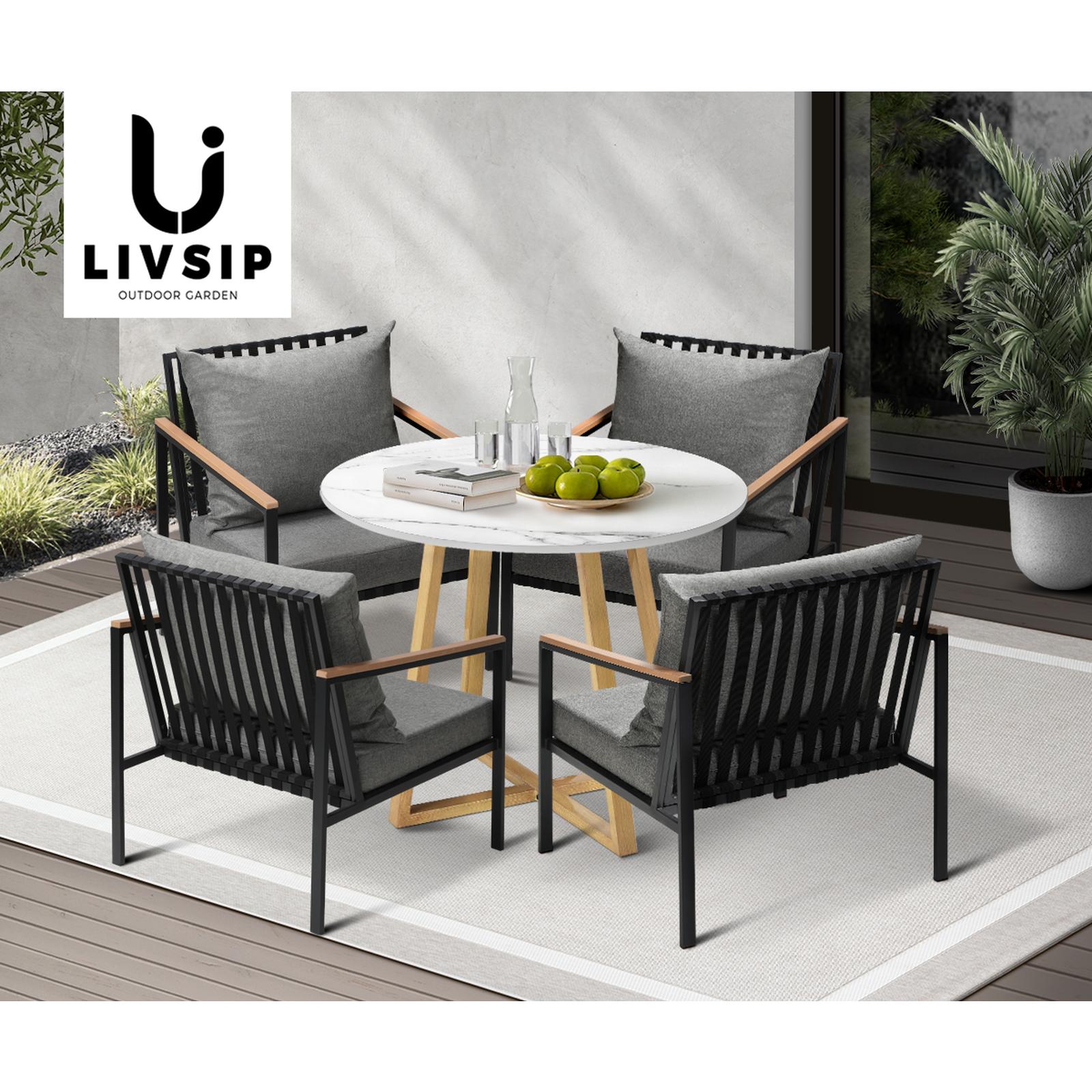 Livsip 5 Piece Outdoor Dining Setting Sintered Stone Table Patio Furniture Set - Sunyee