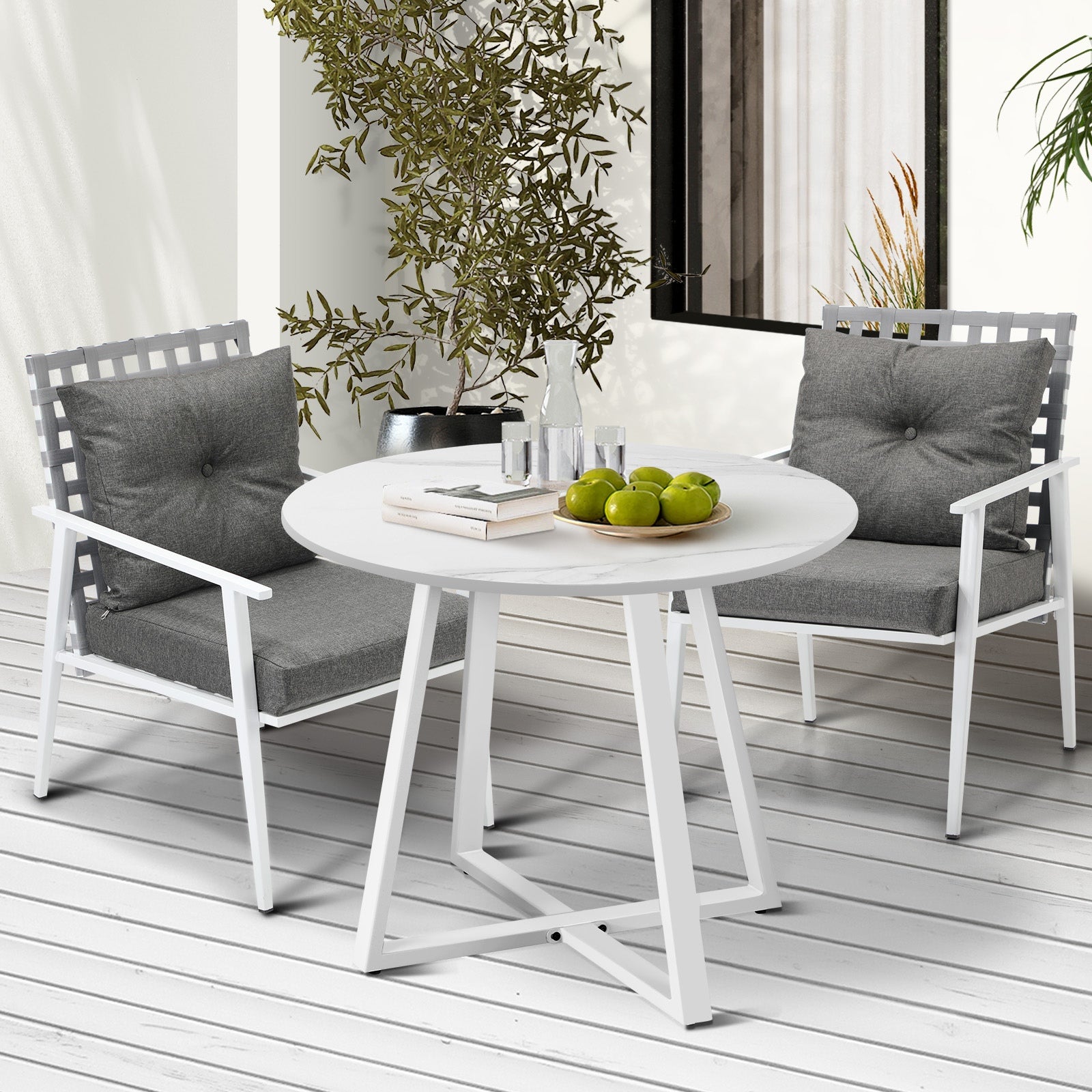 Livsip Outdoor Dining Set Patio Furniture Setting 3PCS Round Table Rattan Chair - Sunyee