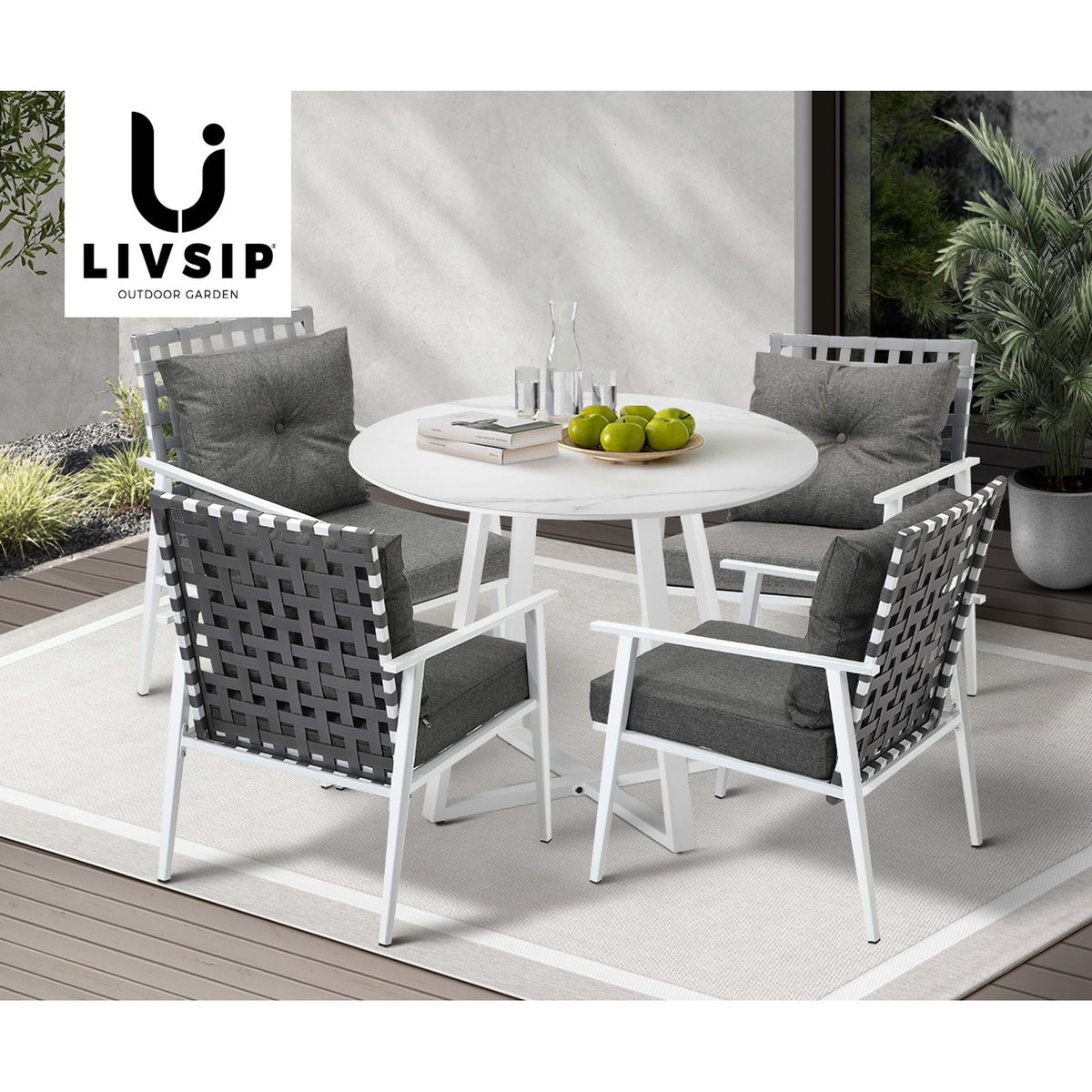 Livsip Outdoor Dining Set Patio Furniture Setting 5PCS Round Table Rattan Chair