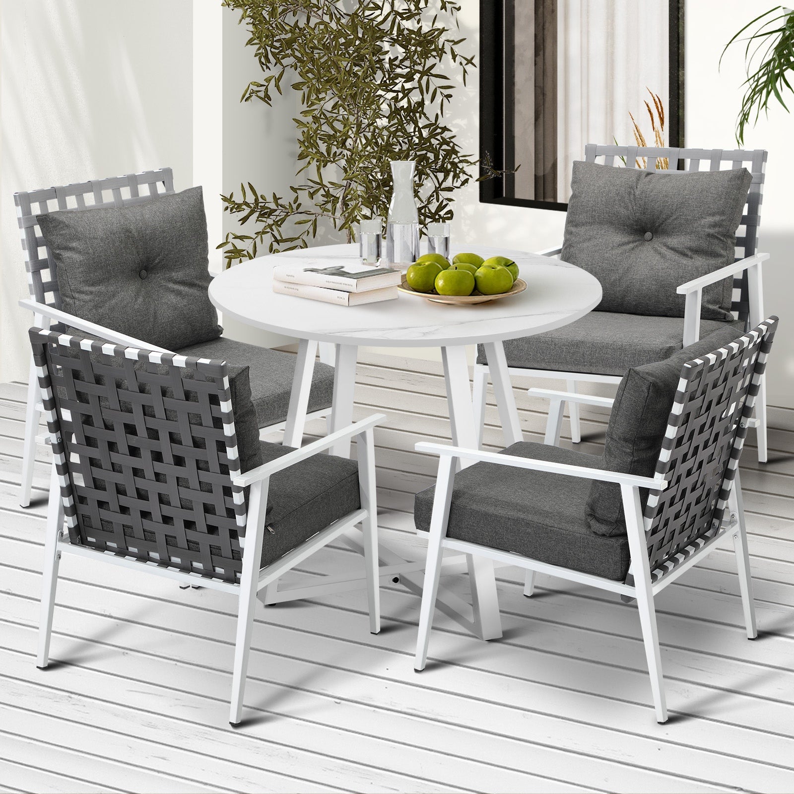 Livsip Outdoor Dining Set Patio Furniture Setting 5PCS Round Table Rattan Chair - Sunyee