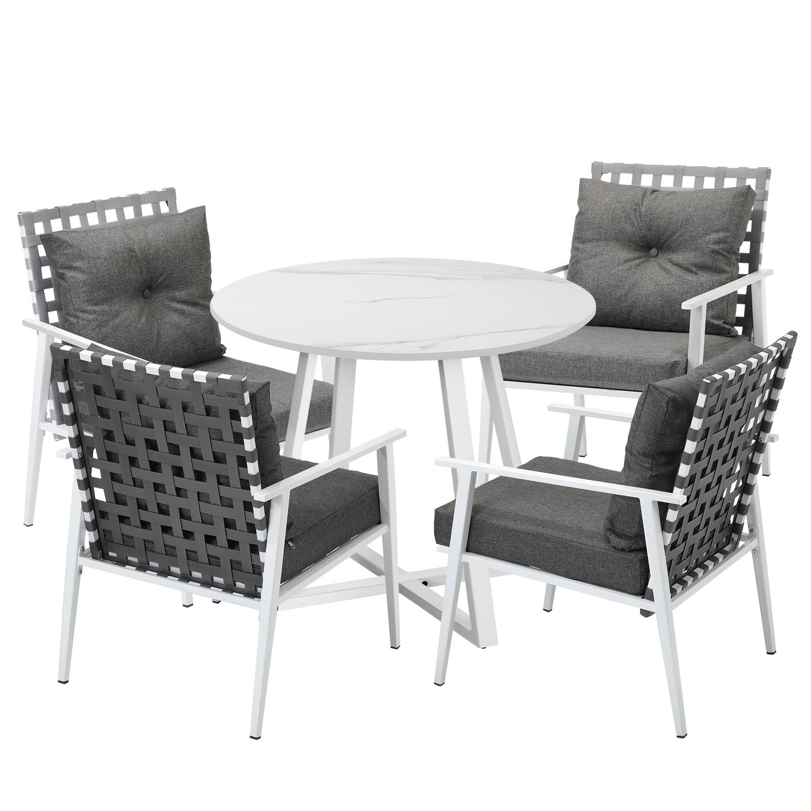 Livsip Outdoor Dining Set Patio Furniture Setting 5PCS Round Table Rattan Chair - Sunyee