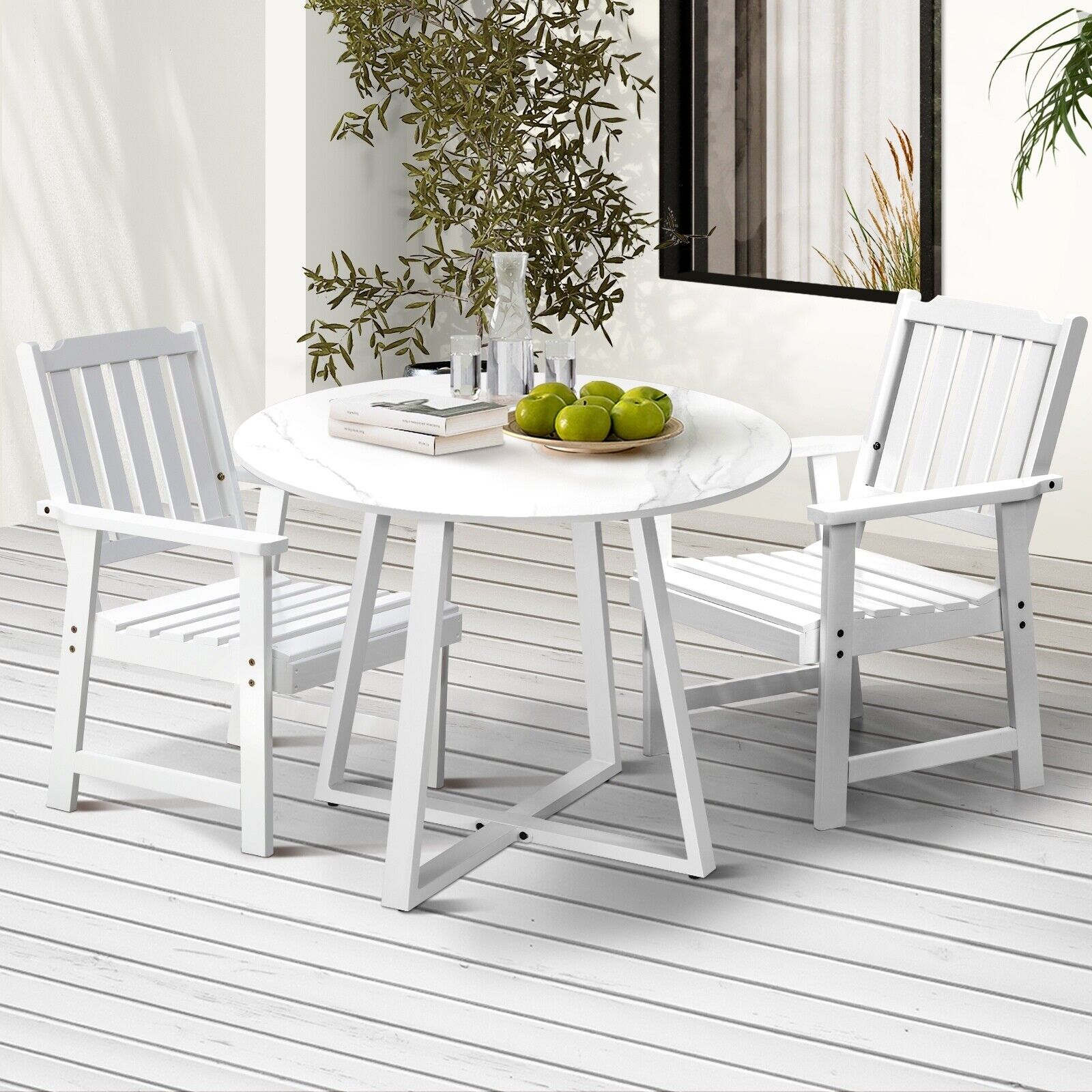 Livsip 3PCS Outdoor Dining Setting Table Solid Wood Chair Patio Furniture Set - Sunyee
