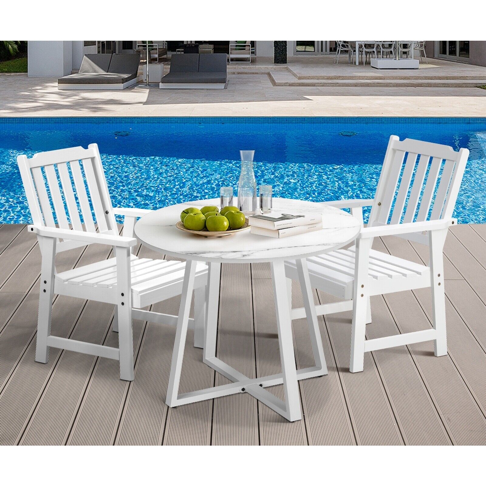 Livsip 3PCS Outdoor Dining Setting Table Solid Wood Chair Patio Furniture Set - Sunyee