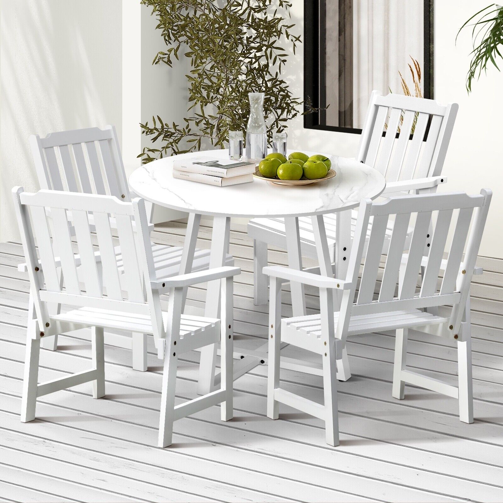 Livsip 5PCS Outdoor Dining Setting Table Solid Wood Chair Patio Furniture Set - Sunyee