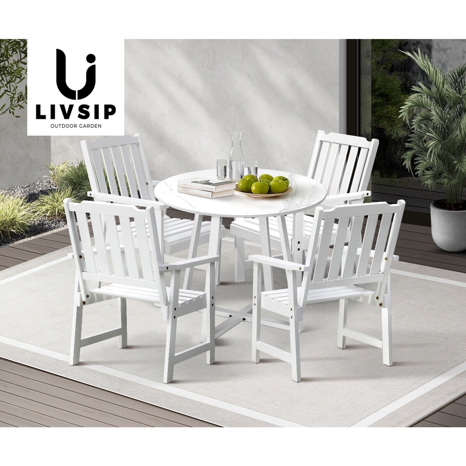 Livsip 5PCS Outdoor Dining Setting Table Solid Wood Chair Patio Furniture Set - Sunyee
