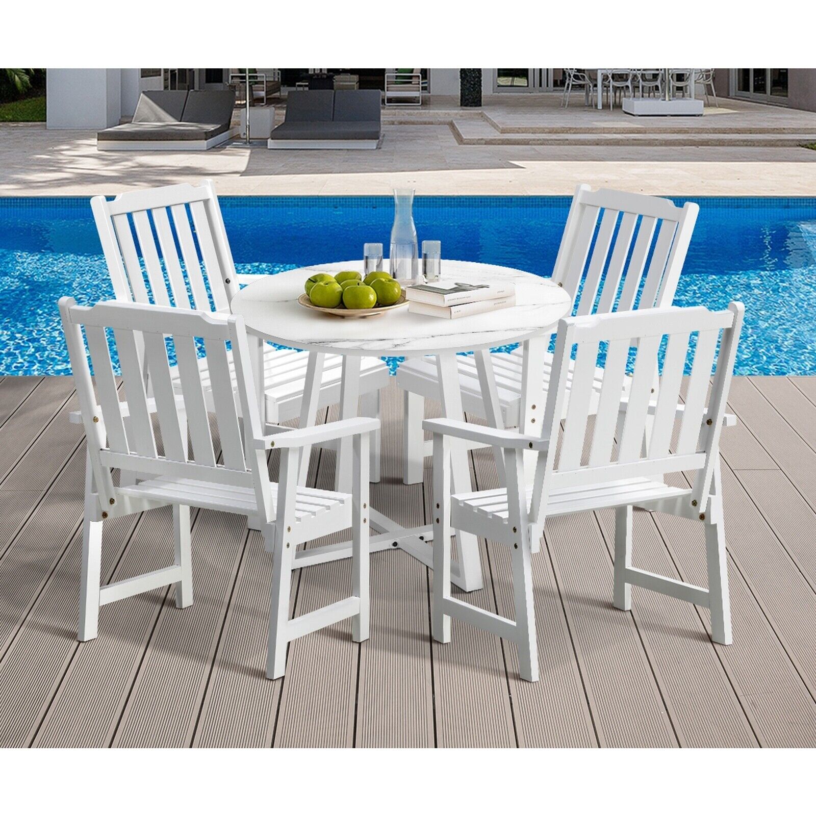 Livsip 5PCS Outdoor Dining Setting Table Solid Wood Chair Patio Furniture Set - Sunyee