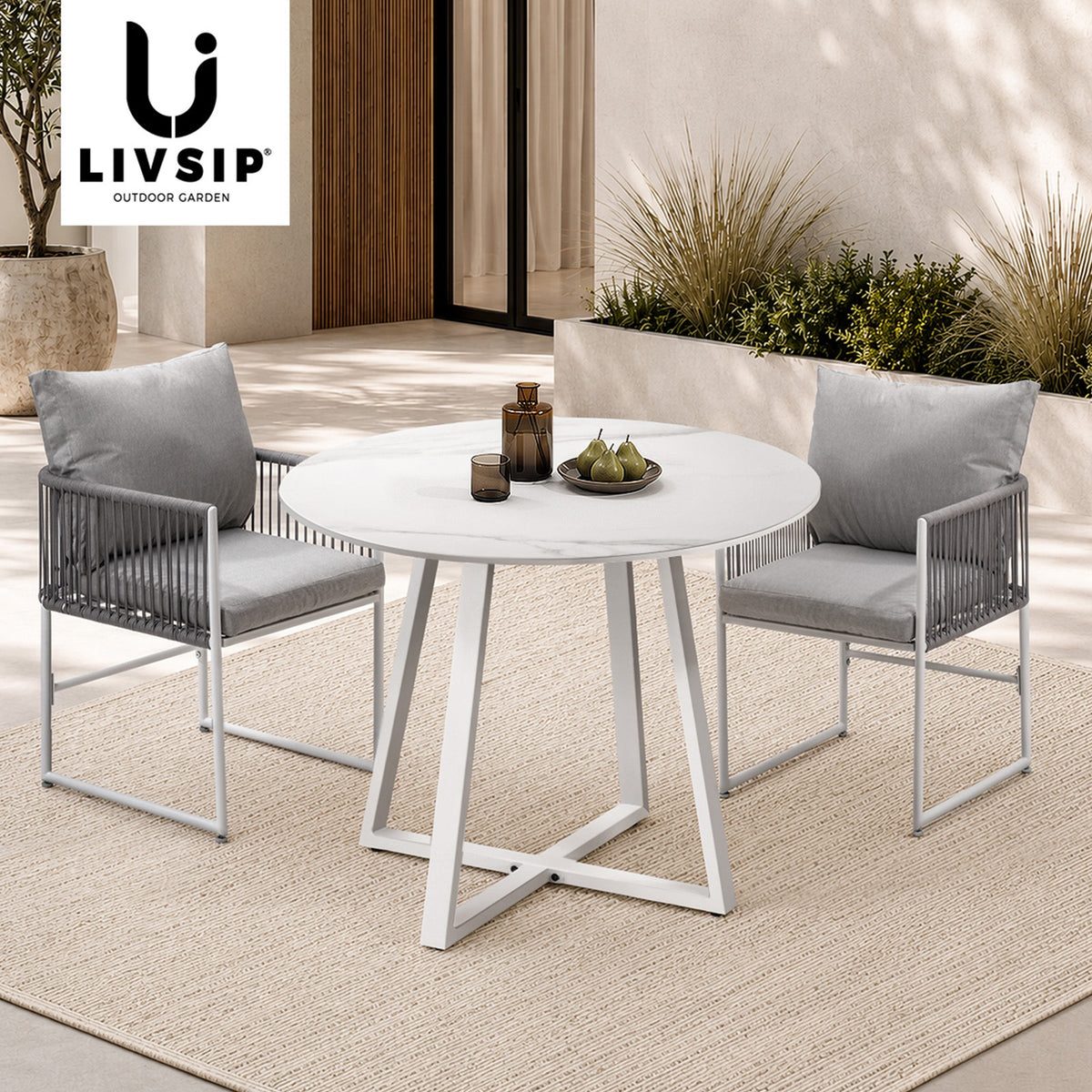 Livsip 3PCS Outdoor Dining Setting Lounge Chair Table Bistro Furniture - Sunyee