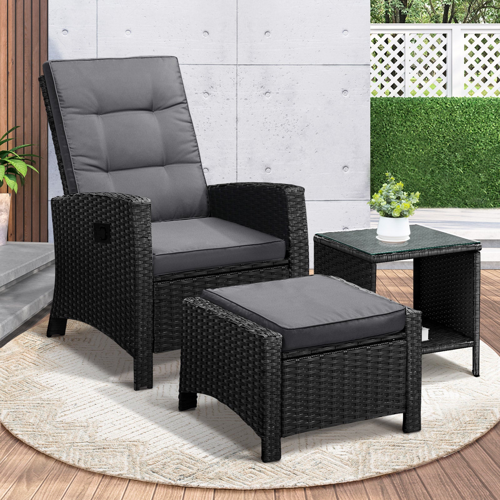 Livsip Recliner Chairs & Table Outdoor Furniture Wicker Sofa Patio Set Garden - Sunyee