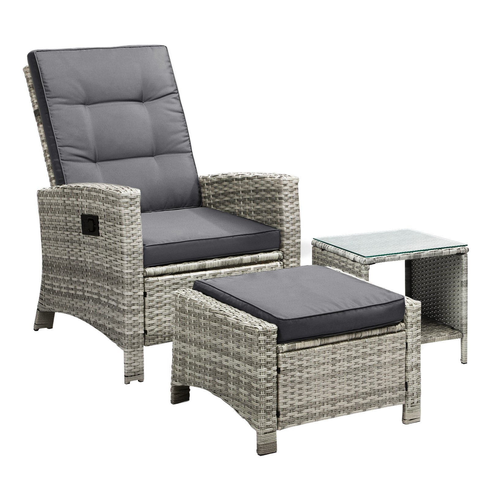 Livsip Recliner Chair Outdoor Sun Lounge Setting Wicker Sofa Patio Furniture 3PC - Sunyee