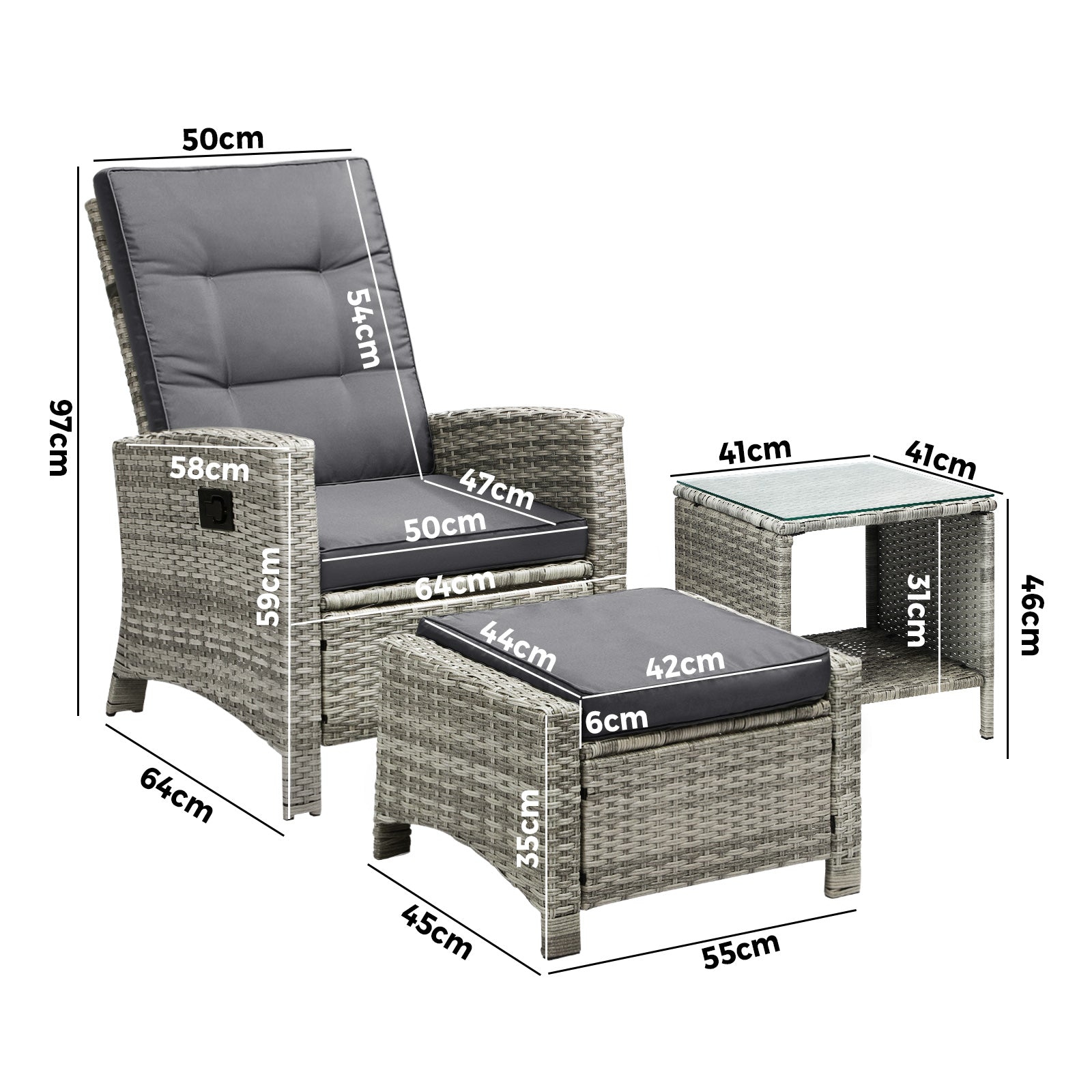 Livsip Recliner Chair Wicker Outdoor Furniture Garden Patio Lounge 5PCS Setting - Sunyee