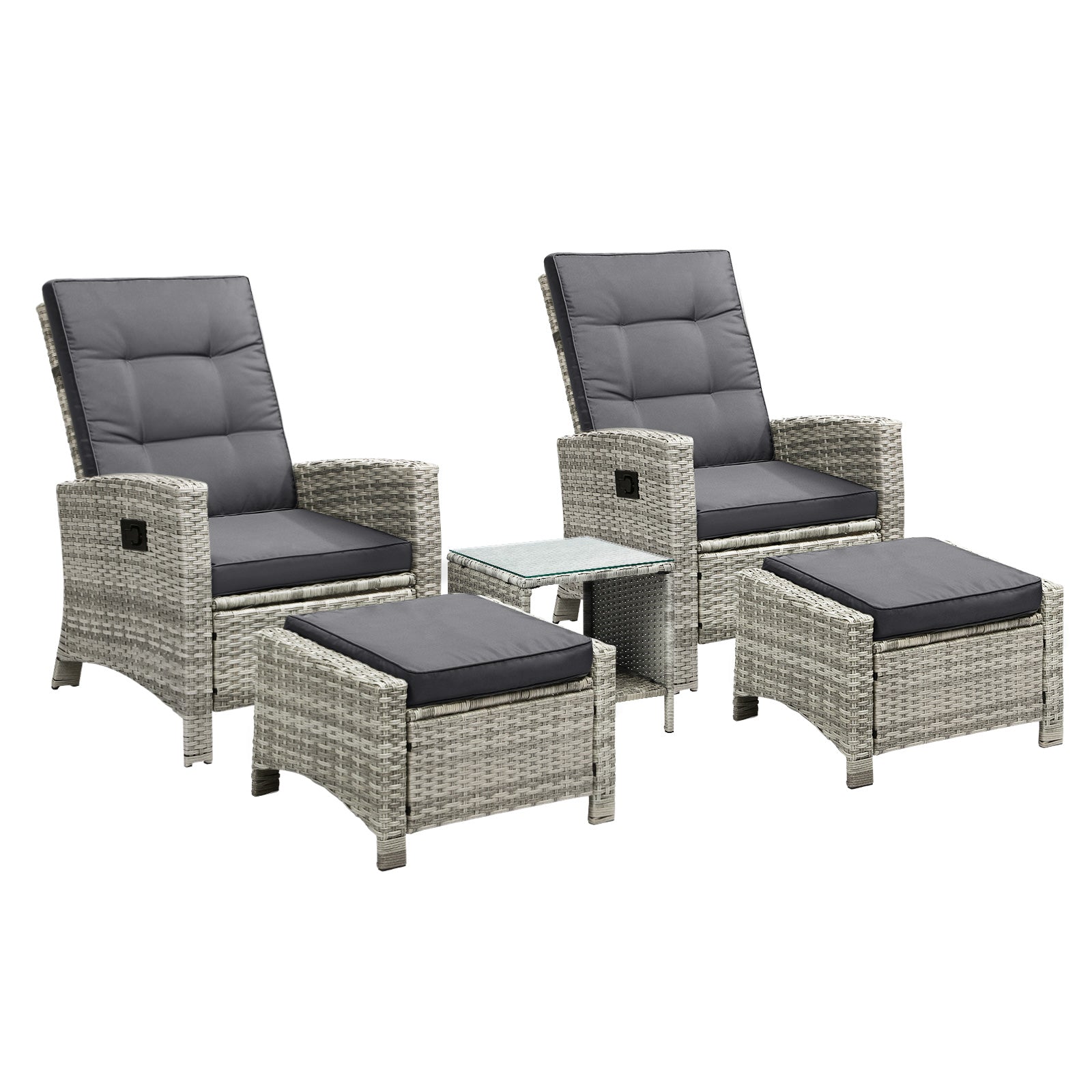 Livsip Recliner Chair Wicker Outdoor Furniture Garden Patio Lounge 5PCS Setting - Sunyee