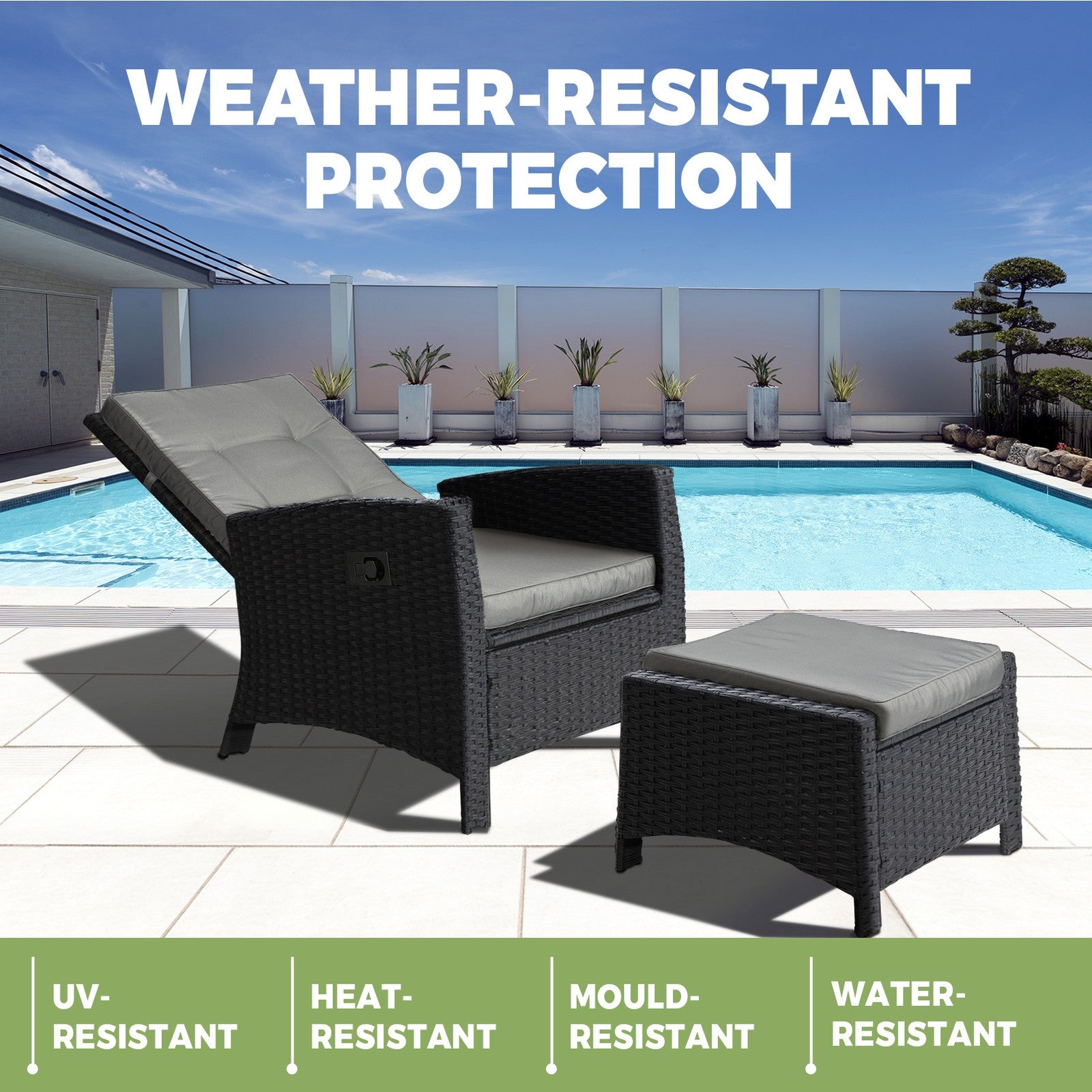 Livsip Outdoor Recliner Chairs Sun Lounge Wicker Sofa Patio Furniture Garden - Sunyee