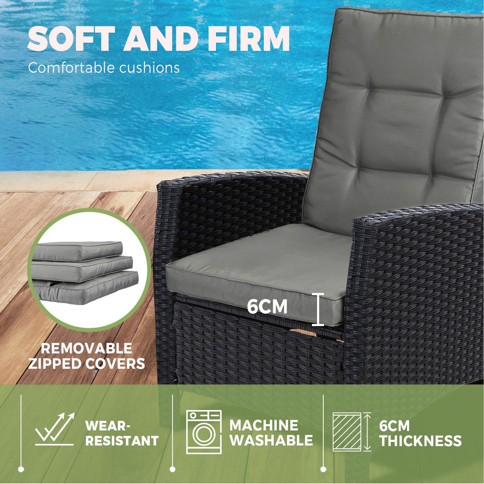 Livsip Outdoor Recliner Chairs Sun Lounge Wicker Sofa Patio Furniture Garden - Sunyee