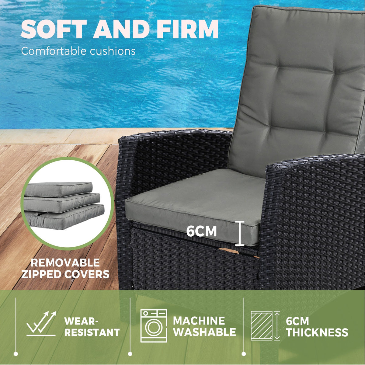 Livsip Recliner Chairs Outdoor Sun Lounge Wicker Sofa Patio Furniture Setting - Sunyee