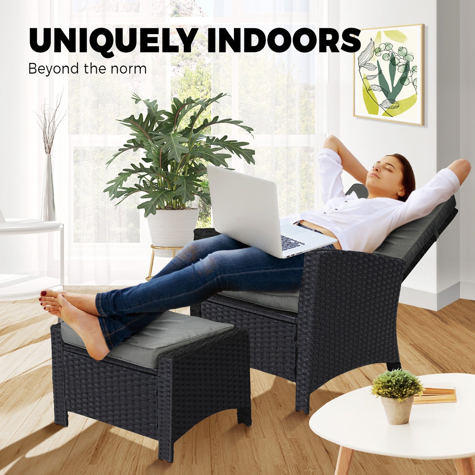 Livsip Outdoor Recliner Chairs Sun Lounge Wicker Sofa Patio Furniture Garden - Sunyee