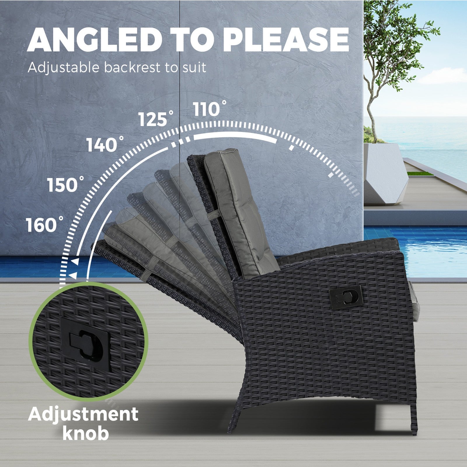 Livsip Outdoor Recliner Chairs Sun Lounge Wicker Sofa Patio Furniture Garden - Sunyee