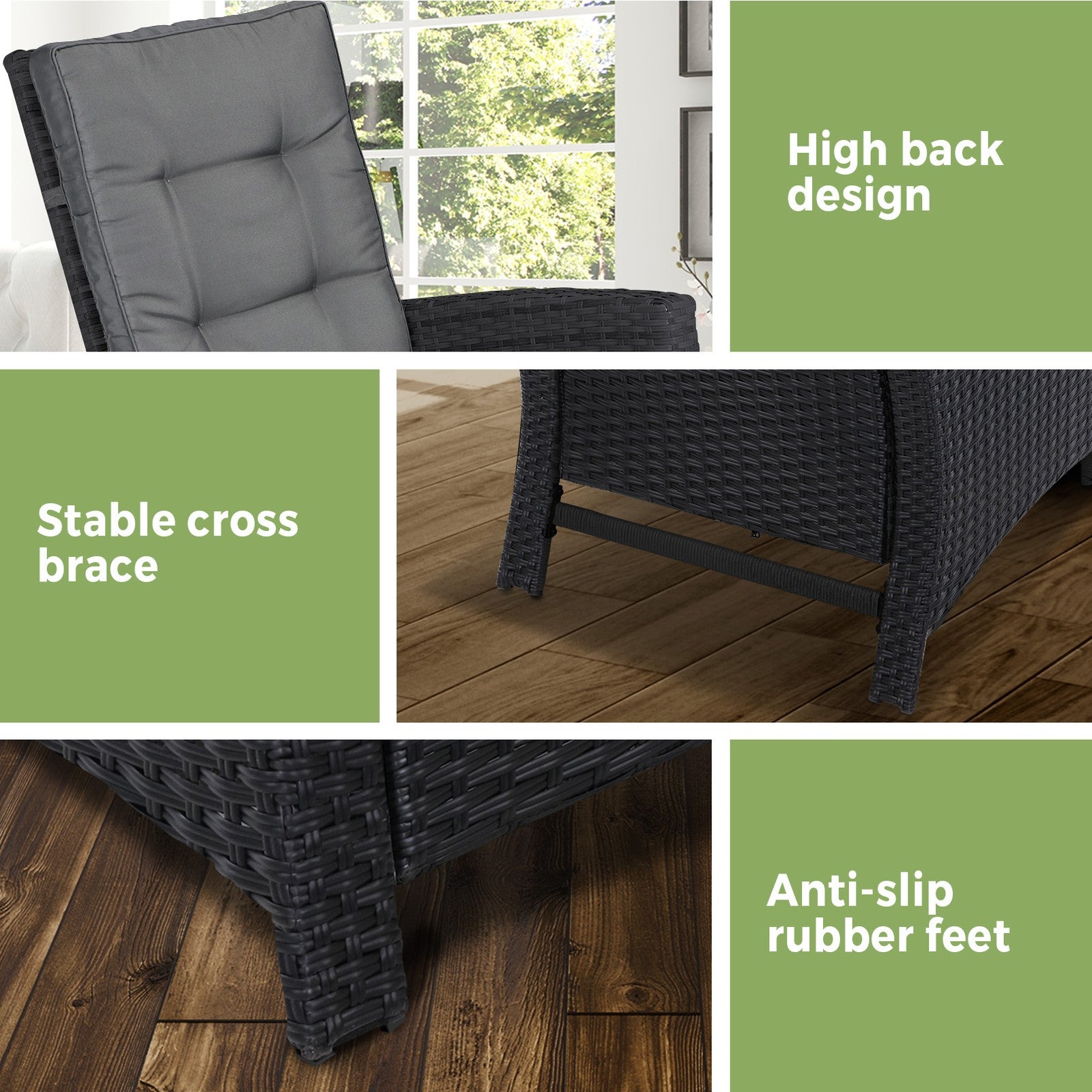 Livsip Outdoor Recliner Chairs Sun Lounge Wicker Sofa Patio Furniture Garden - Sunyee