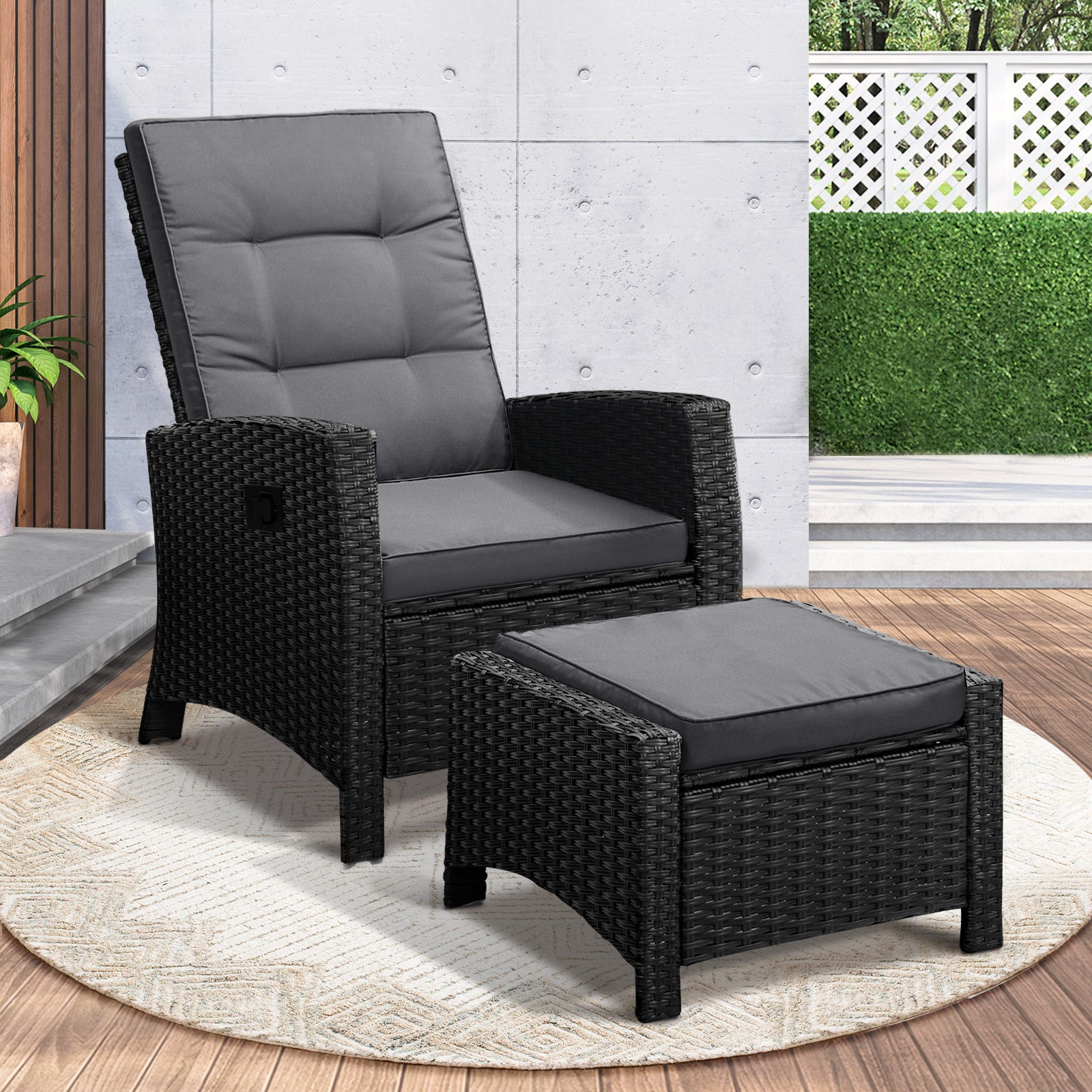 Livsip Outdoor Recliner Chairs Sun Lounge Wicker Sofa Patio Furniture Garden - Sunyee