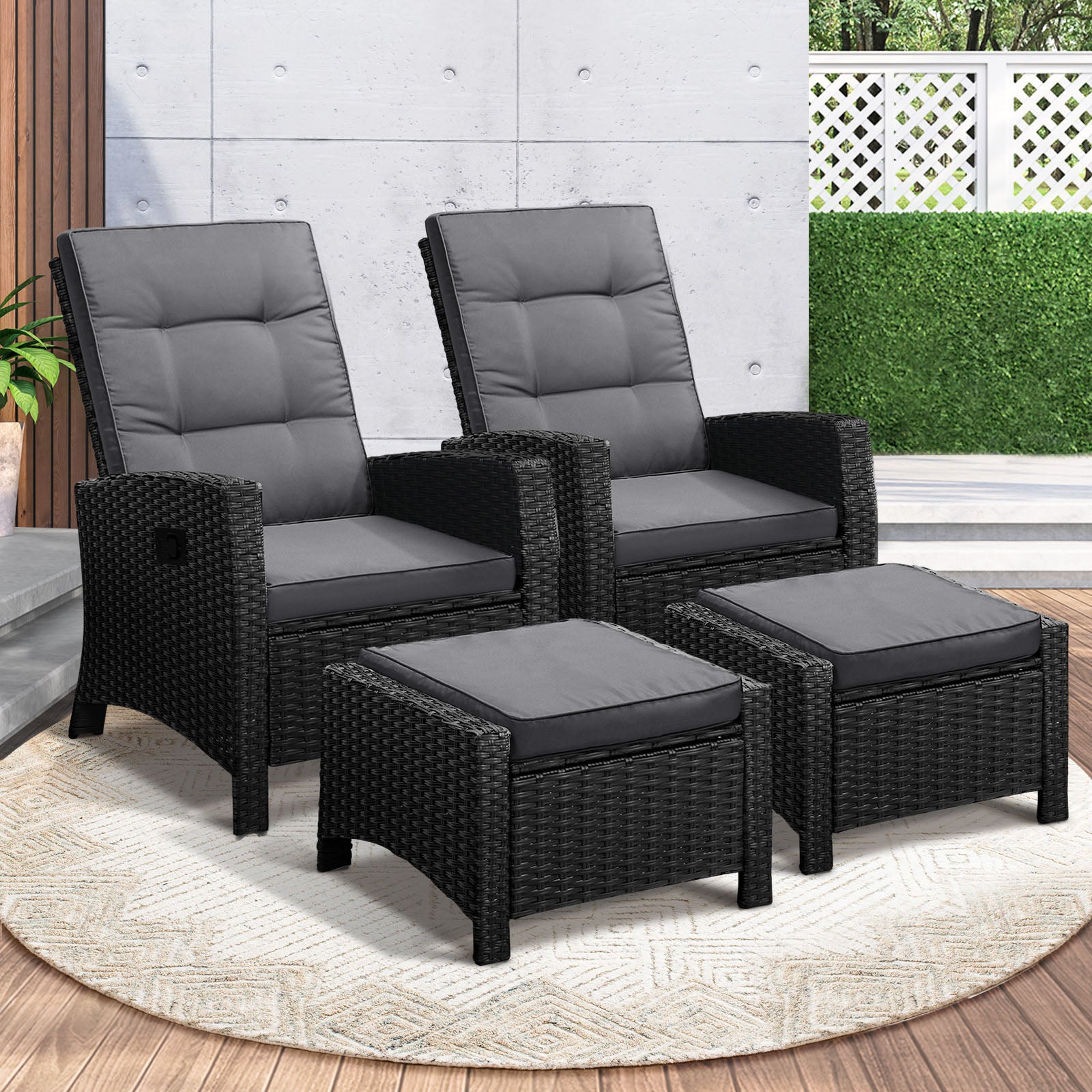 Livsip Recliner Chairs Sun Lounge Outdoor Patio Furniture Wicker Lounger 2X - Sunyee