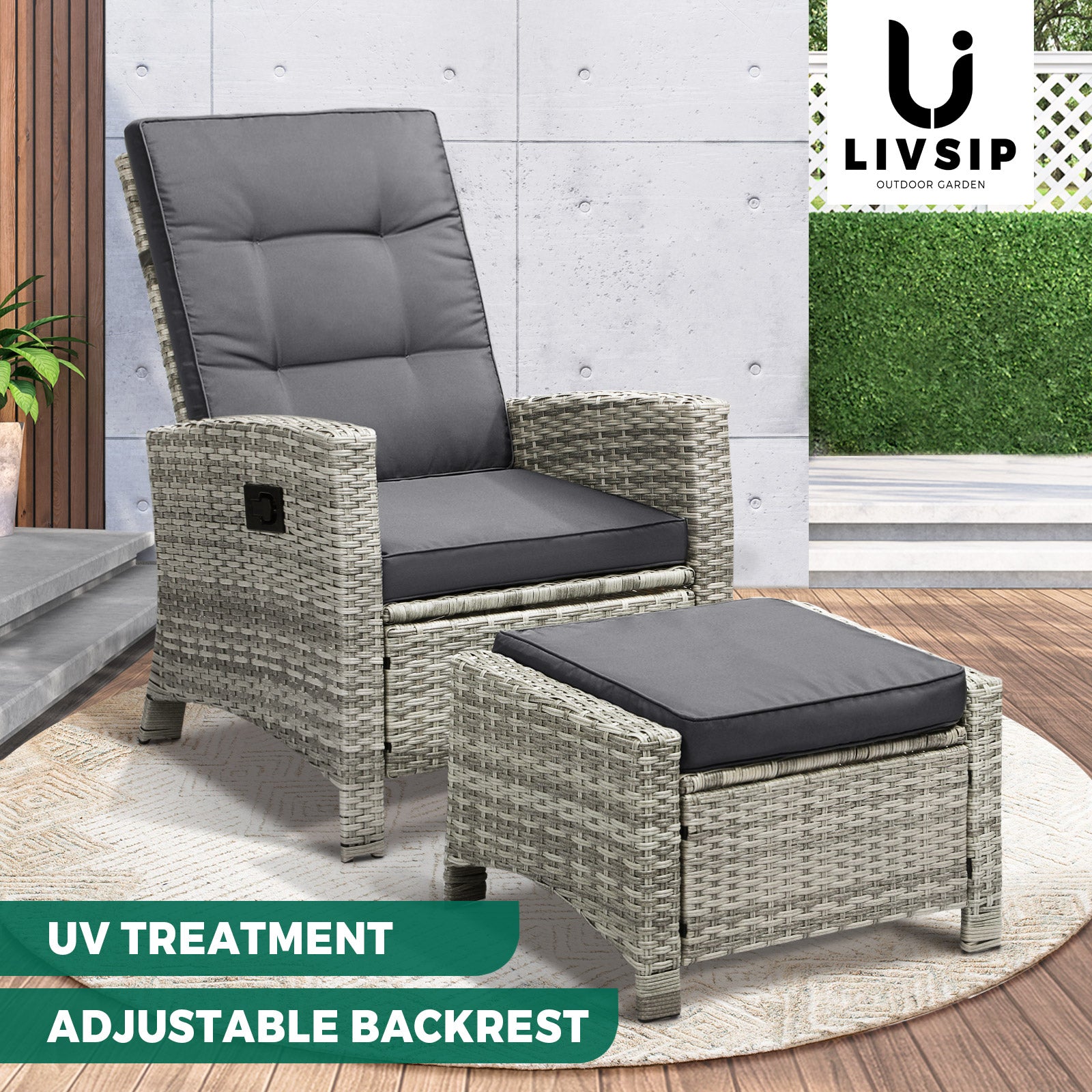 Livsip Outdoor Recliner Chairs Sun Lounger Wicker Sofa Patio Furniture Setting - Sunyee
