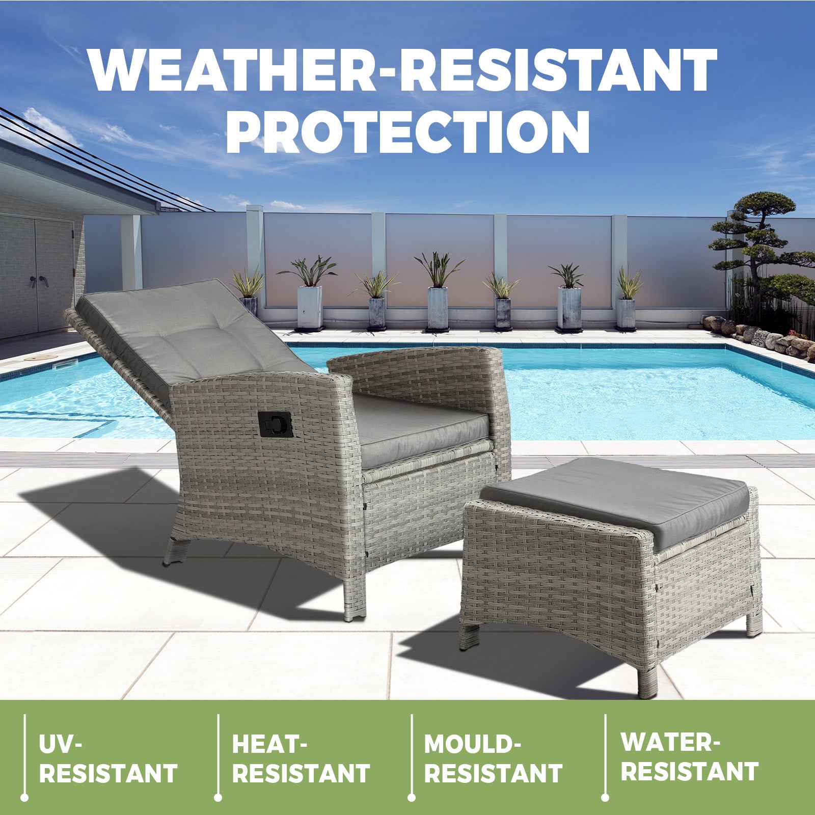 Livsip Recliner Chairs Sun lounge Outdoor Furniture Wicker Patio Garden Sofa - Sunyee