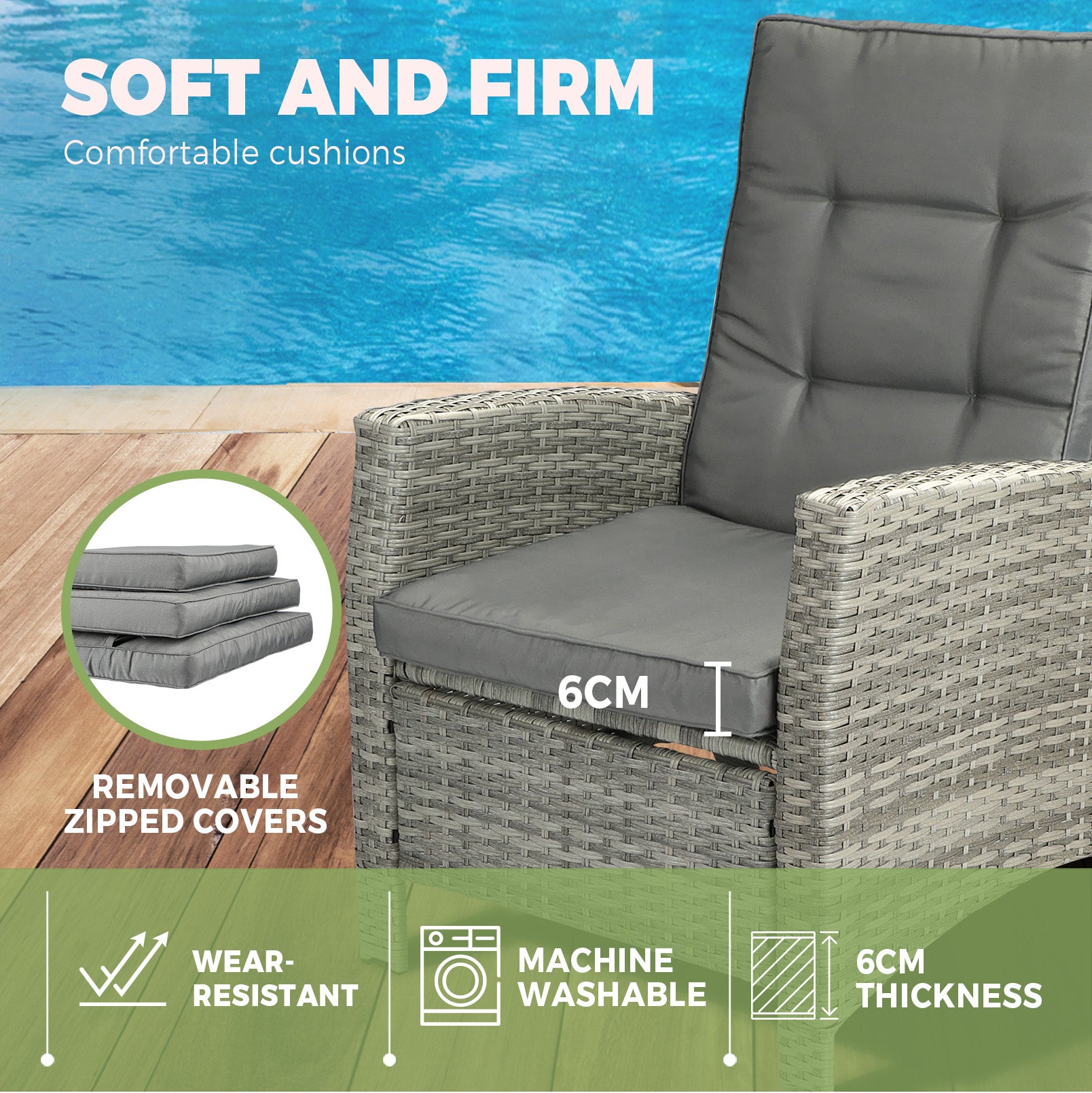 Livsip Recliner Chairs Sun lounge Outdoor Furniture Wicker Patio Garden Sofa - Sunyee