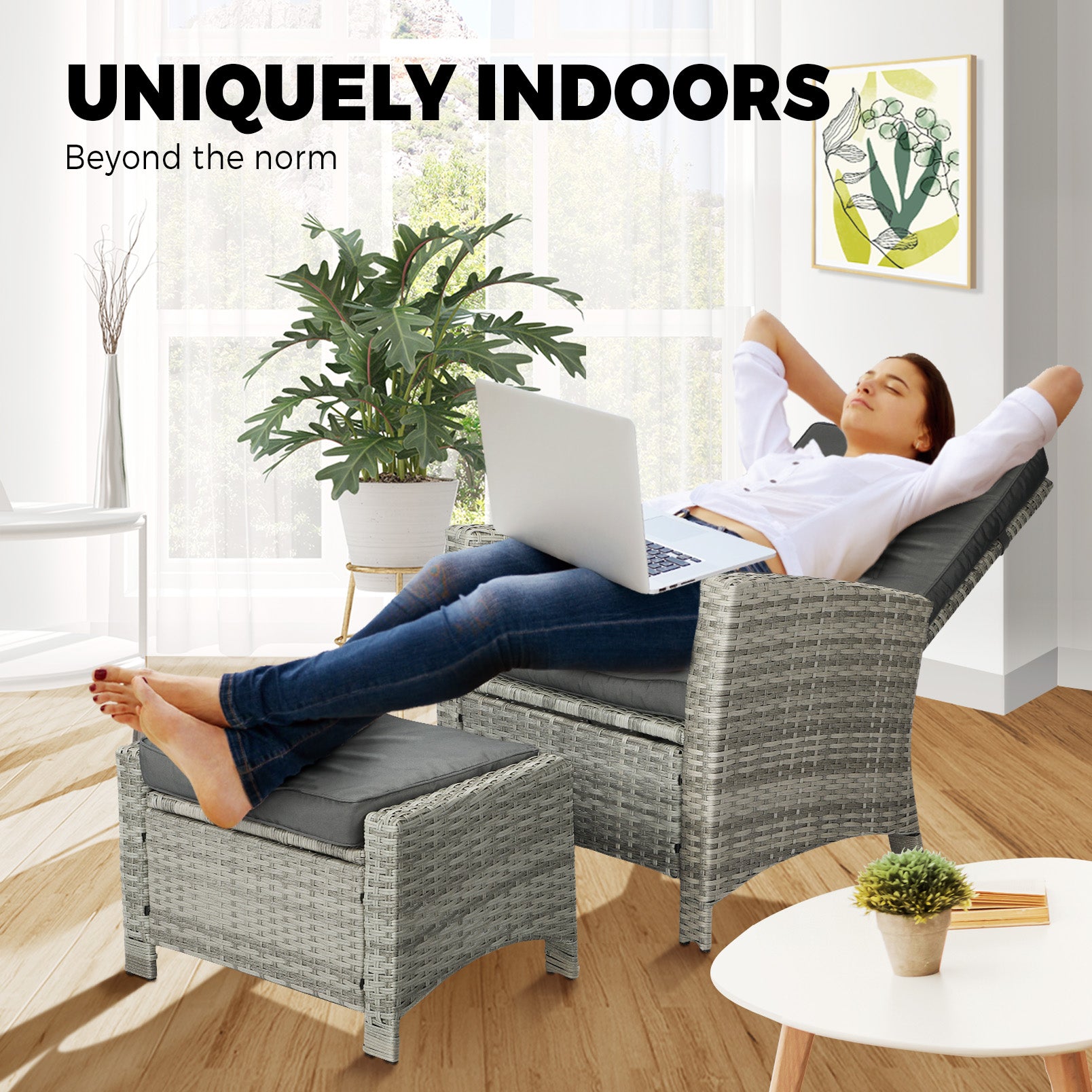 Livsip Recliner Chairs Sun lounge Outdoor Furniture Wicker Patio Garden Sofa - Sunyee