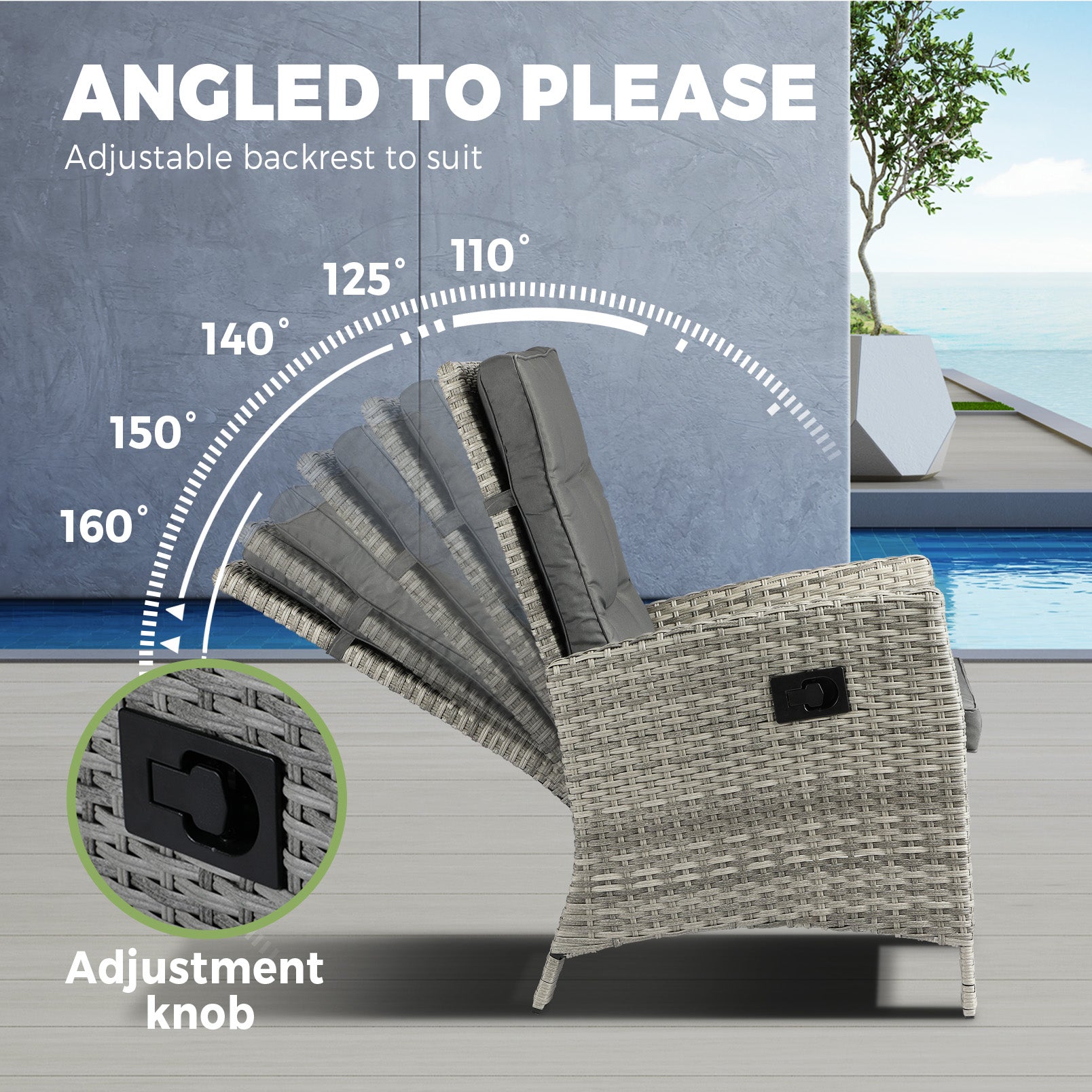 Livsip Recliner Chairs Sun lounge Outdoor Furniture Wicker Patio Garden Sofa - Sunyee