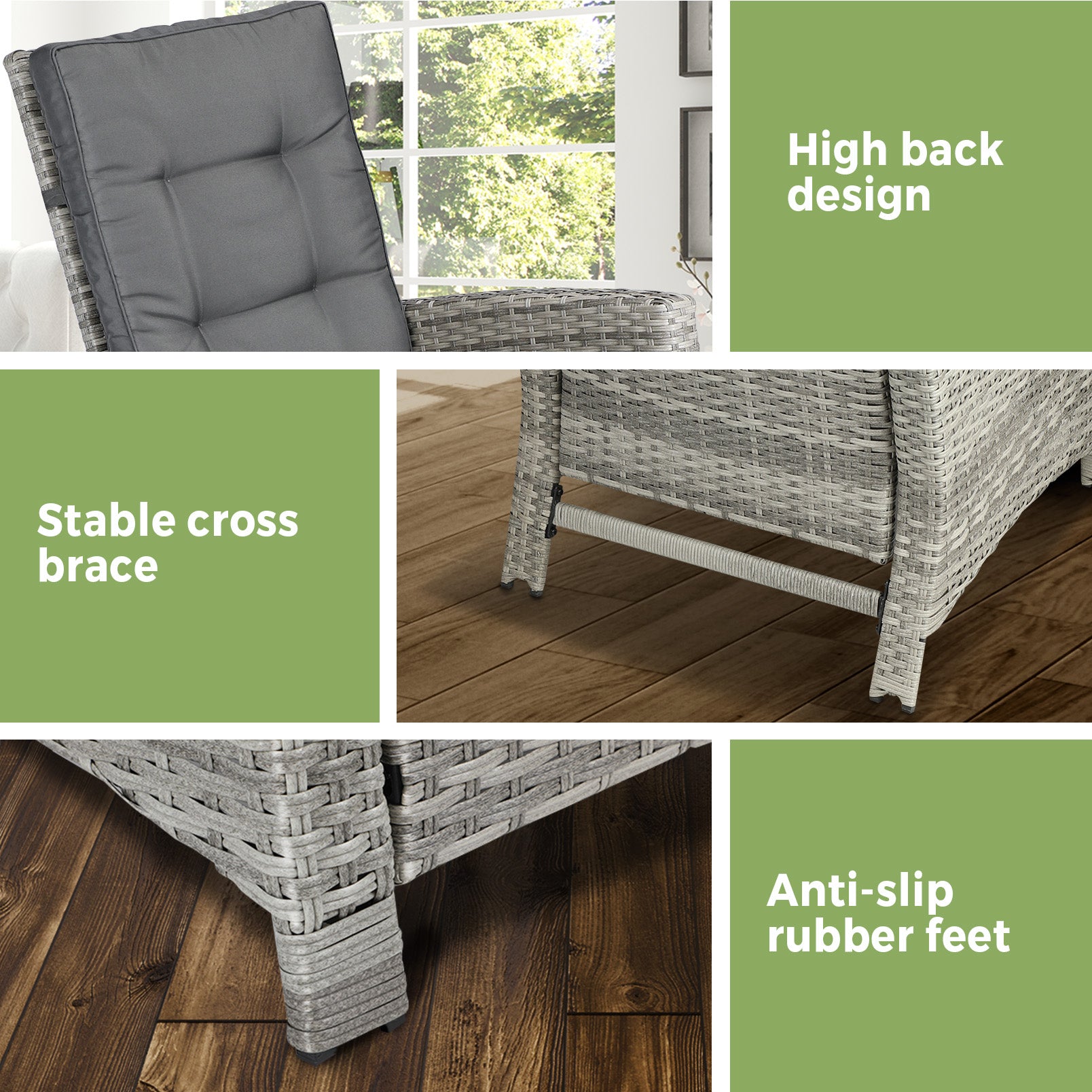 Livsip Recliner Chairs Sun lounge Outdoor Furniture Wicker Patio Garden Sofa - Sunyee