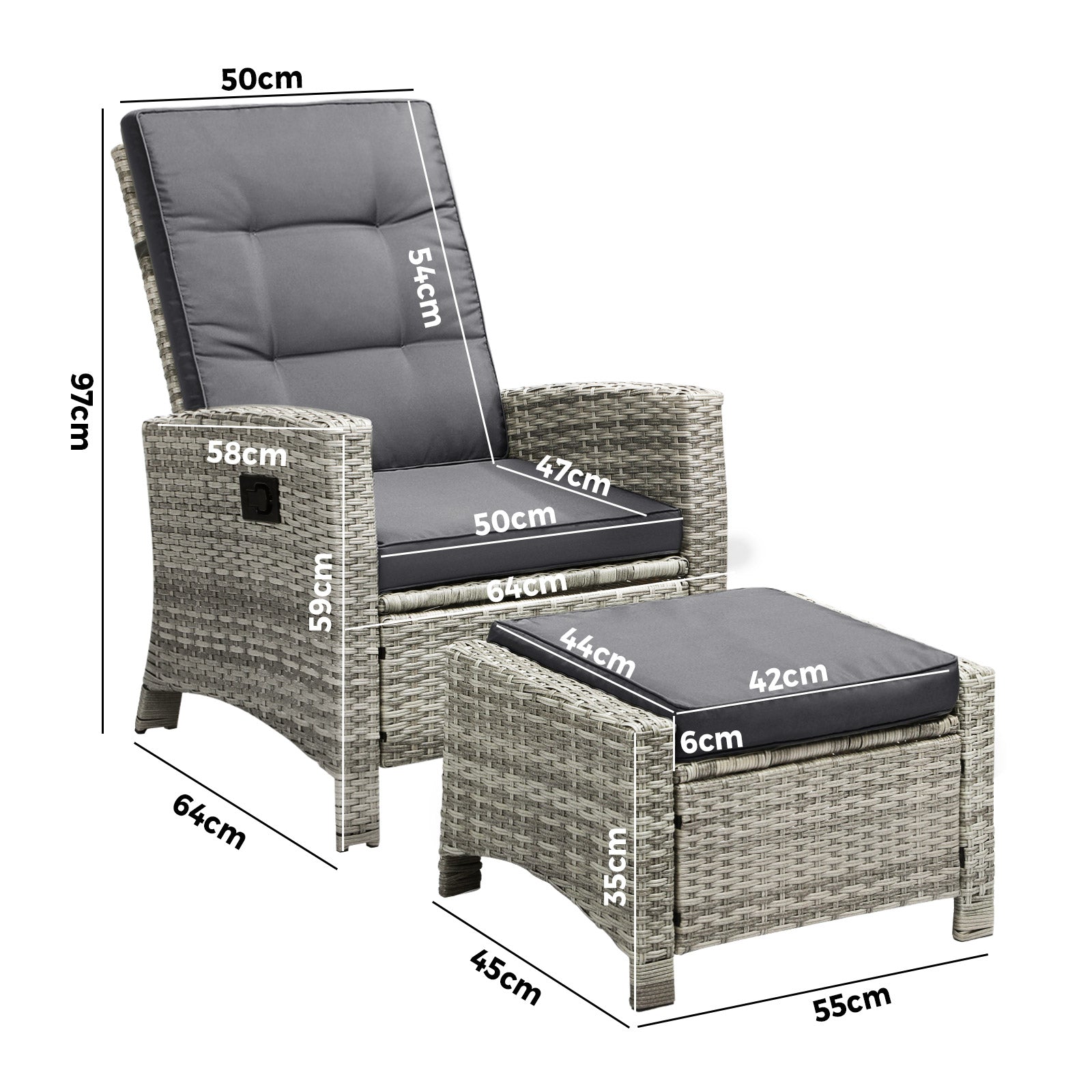 Livsip Recliner Chairs Sun lounge Outdoor Furniture Wicker Patio Garden Sofa - Sunyee