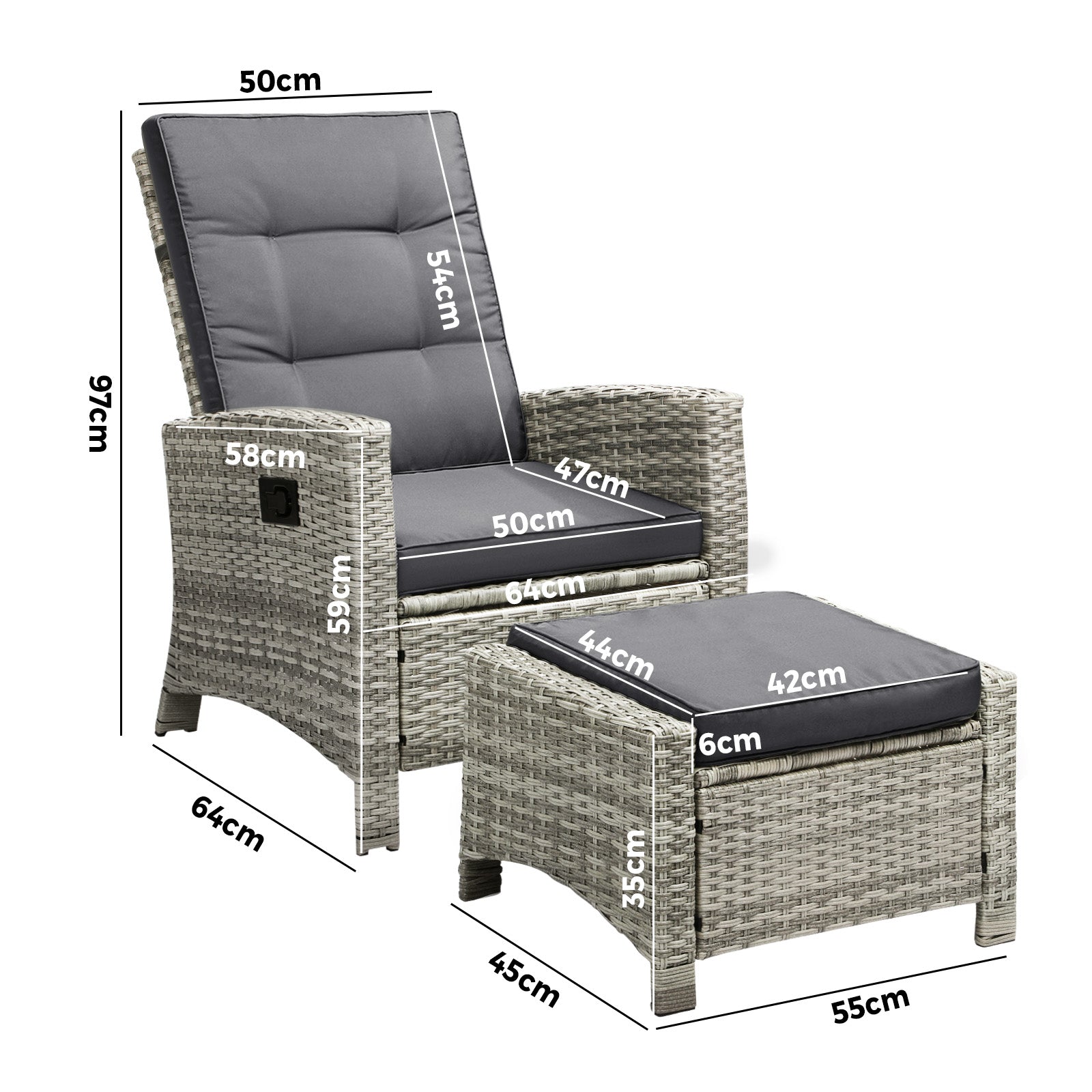 Livsip Recliner Chairs Outdoor Sun Lounger Setting Wicker Sofa Patio Furniture - Sunyee