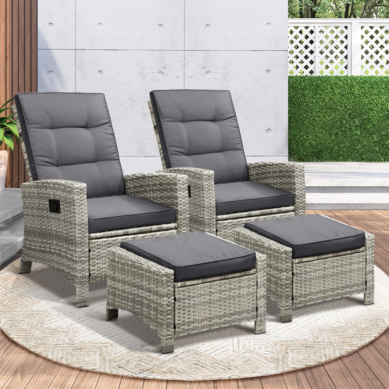 Livsip Recliner Chairs Outdoor Sun Lounger Setting Wicker Sofa Patio Furniture - Sunyee