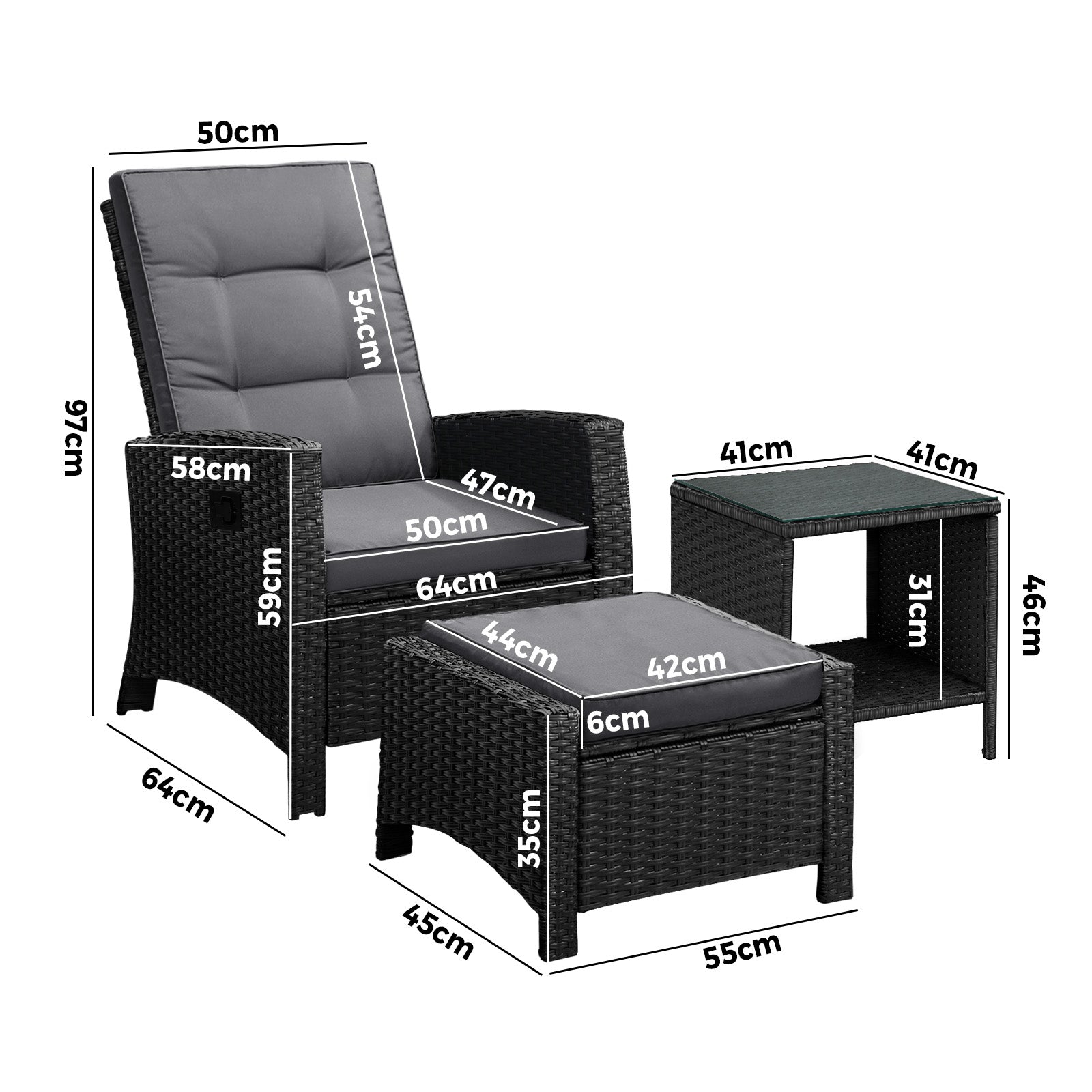 Livsip Outdoor Recliner Chairs Sun Lounger Wicker Sofa Patio Furniture Setting - Sunyee