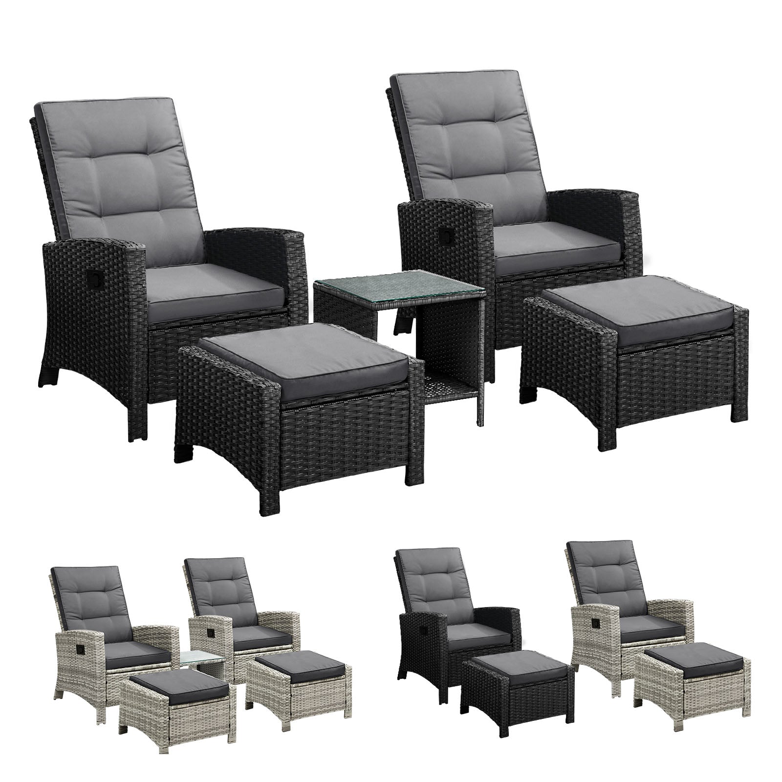 Livsip Outdoor Recliner Chairs Sun Lounger Wicker Sofa Patio Furniture Setting - Sunyee