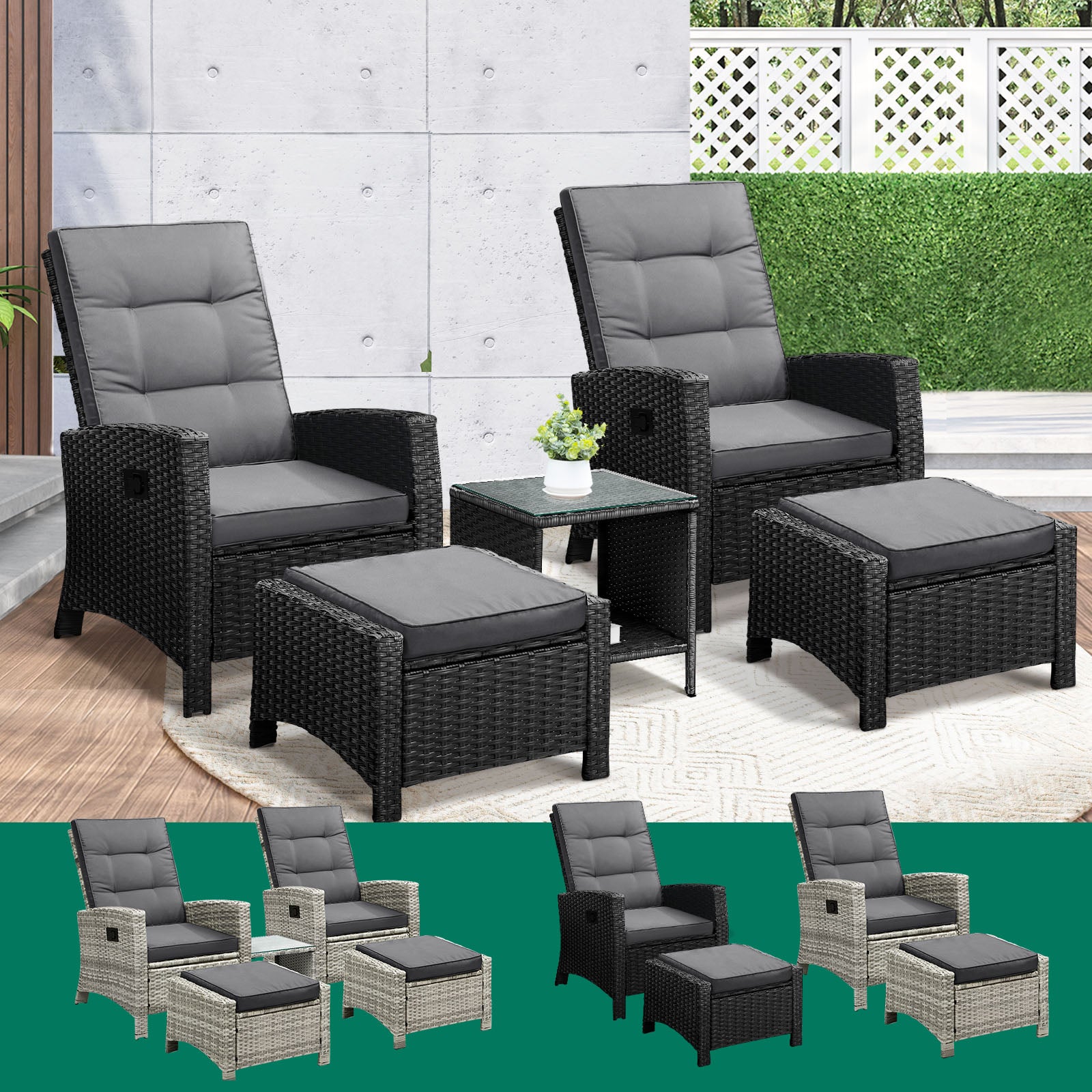 Livsip Outdoor Recliner Chairs Sun Lounger Wicker Sofa Patio Furniture Setting - Sunyee