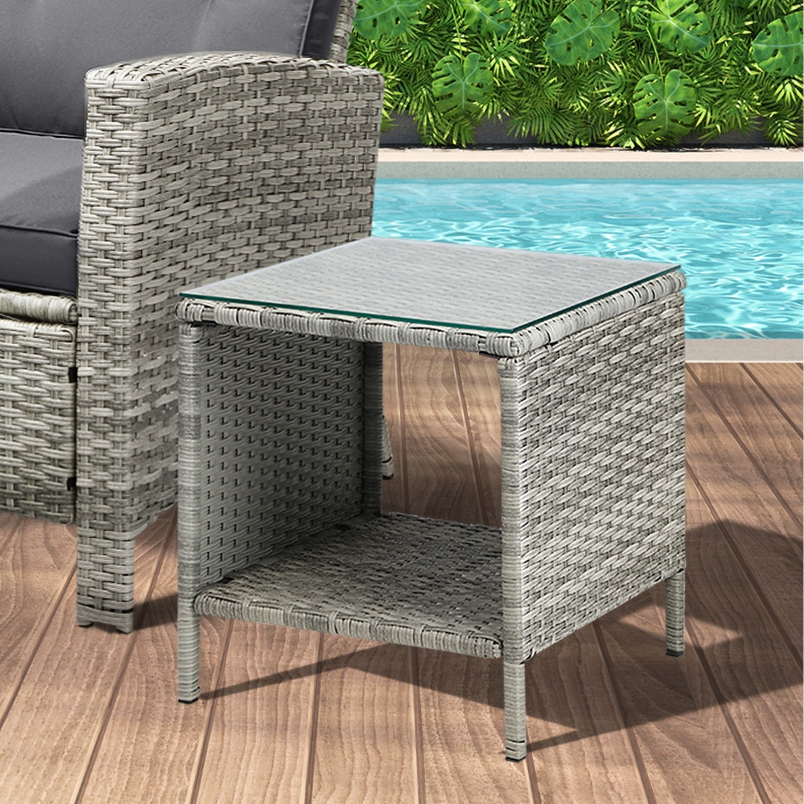 Livsip Rattan Side Table Outdoor Furniture Coffee Patio Desk Indoor Garden Decor - Sunyee