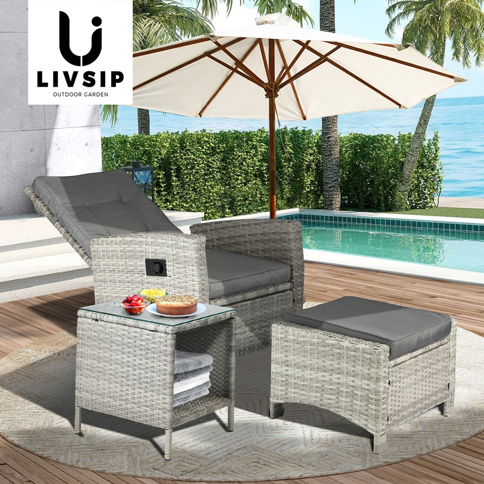 Livsip Rattan Side Table Outdoor Furniture Coffee Patio Desk Indoor Garden Decor - Sunyee