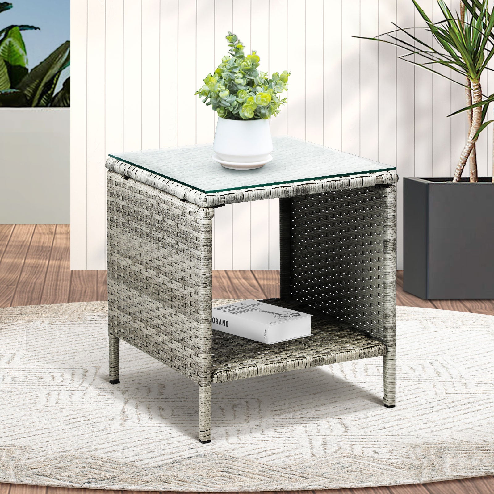 Livsip Rattan Side Table Outdoor Furniture Coffee Patio Desk Indoor Garden Decor - Sunyee