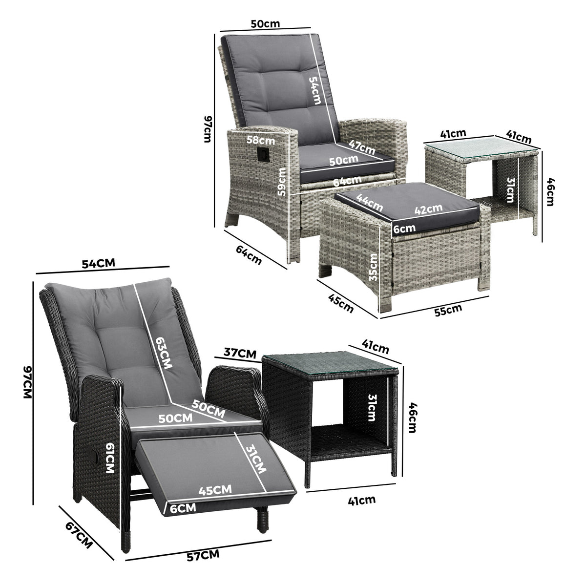 Livsip Recliner Chairs Outdoor Sun Lounge Wicker Sofa Patio Furniture Setting - Sunyee