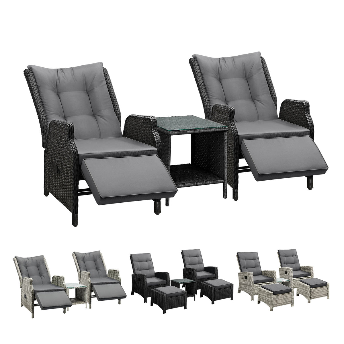 Livsip Recliner Chairs Outdoor Sun Lounge Wicker Sofa Patio Furniture Setting - Sunyee