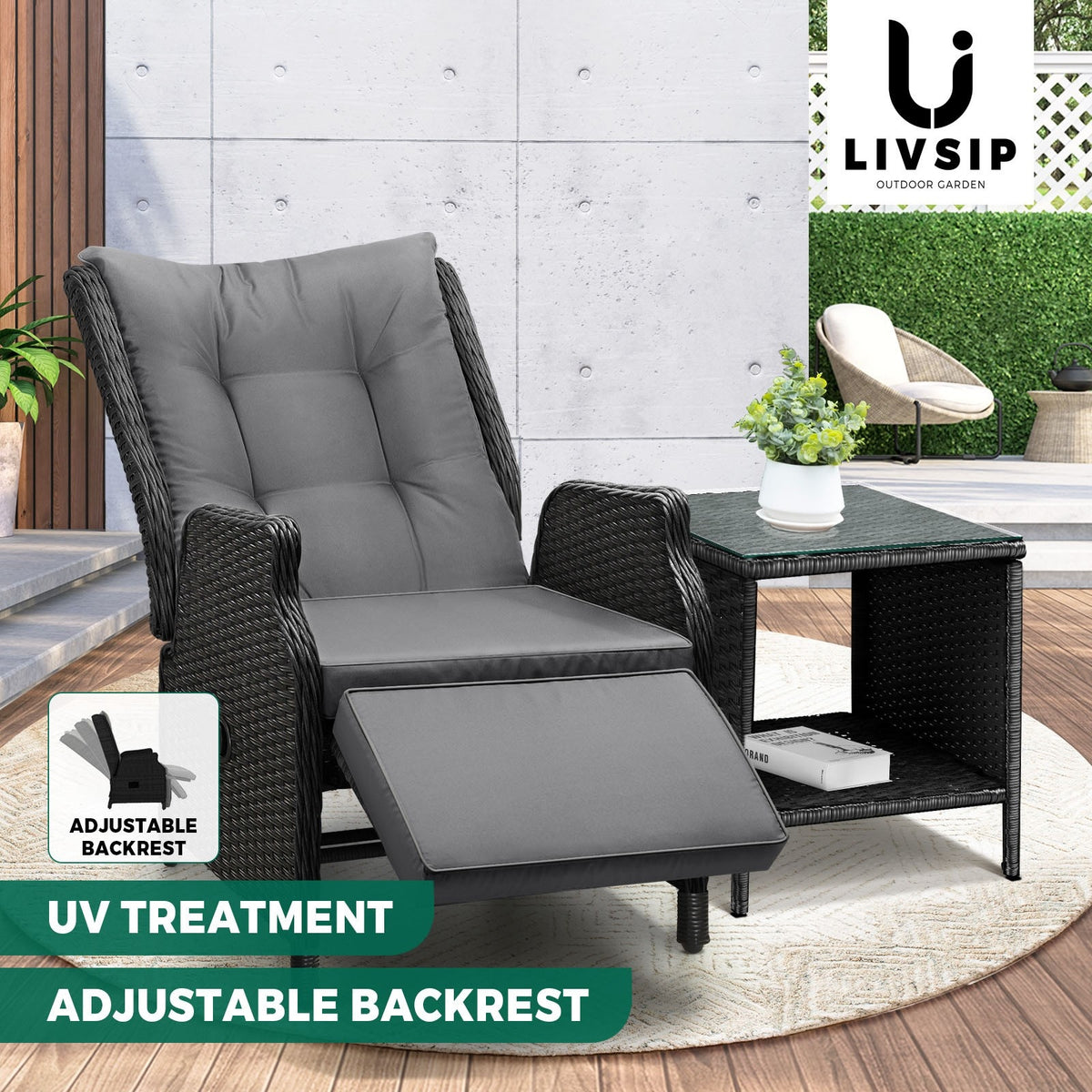 Livsip Recliner Chairs Outdoor Sun Lounge Wicker Sofa Patio Furniture Setting - Sunyee