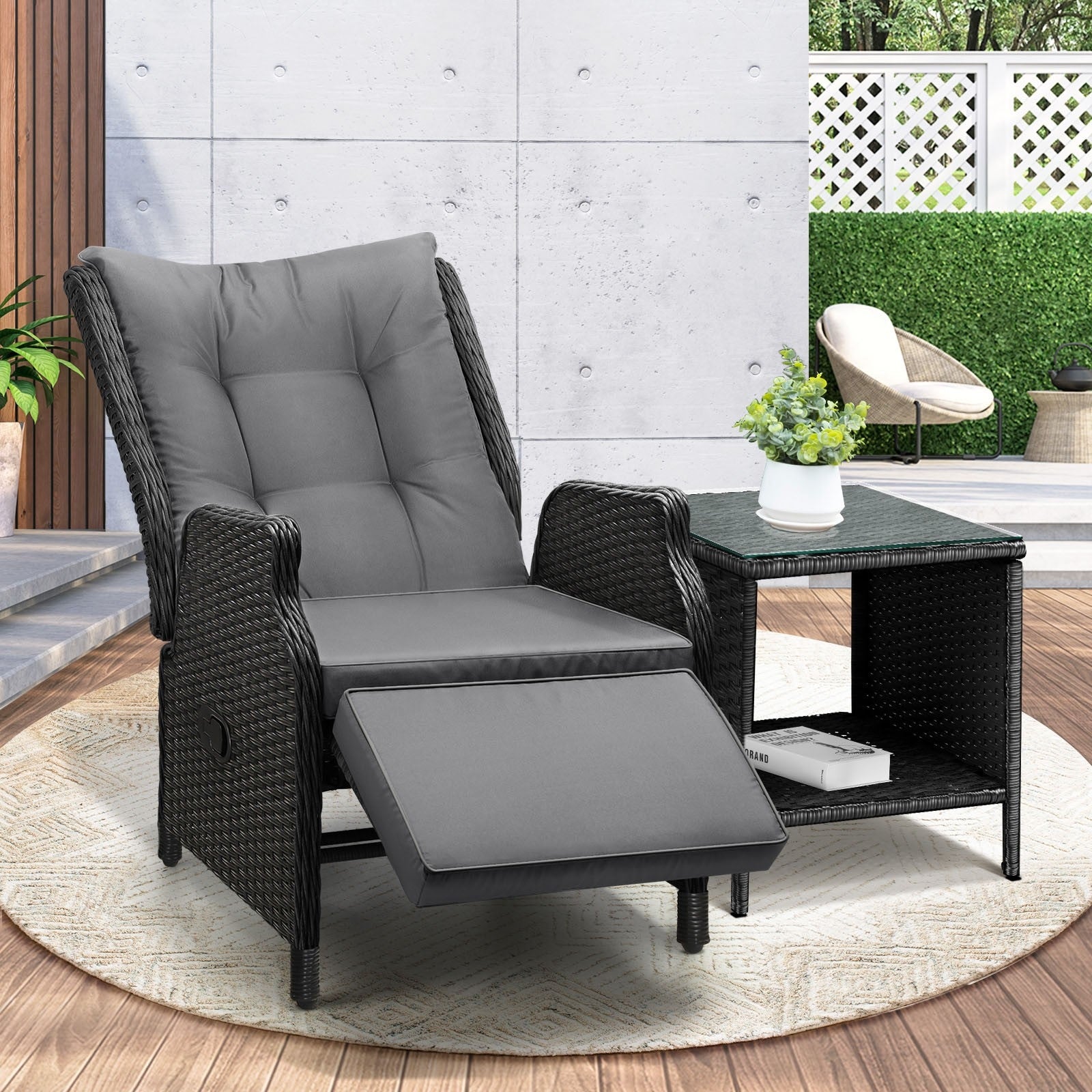 Livsip Outoodr Recliner Chair & Table Sun Lounge Outdoor Furniture Patio Setting - Sunyee