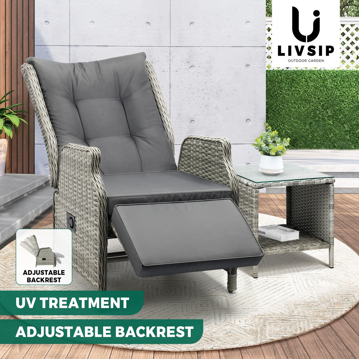 Livsip Recliner Chairs Outdoor Sun Lounge Wicker Sofa Patio Furniture Setting - Sunyee