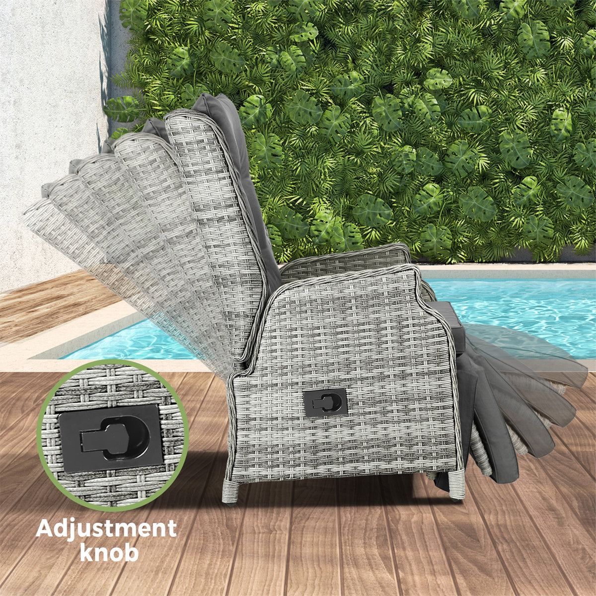 Livsip Outdoor Recliner Chair Sun Lounge & Table Set Furniture Patio Sofa - Sunyee