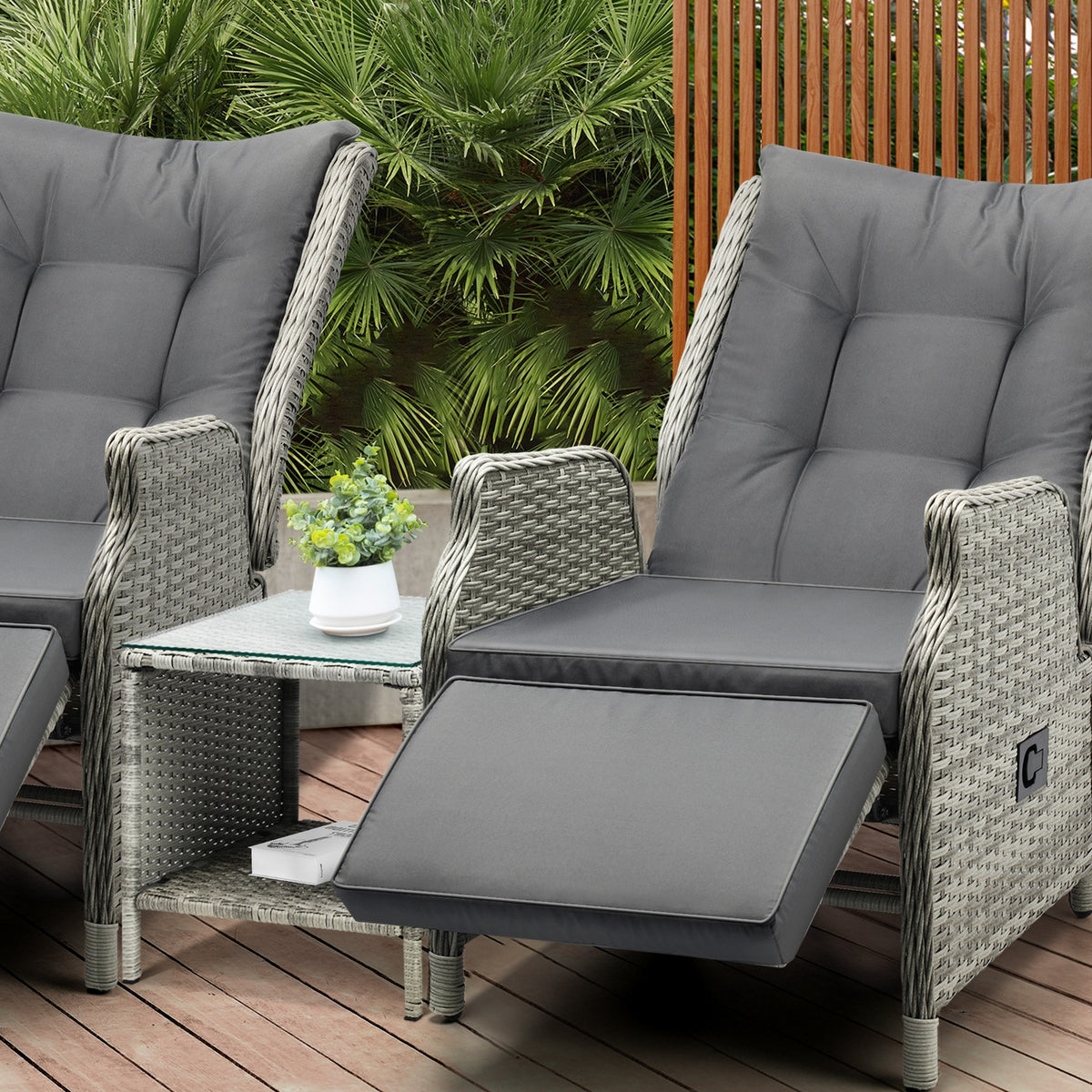 Livsip Outdoor Recliner Chair Sun Lounge & Table Set Furniture Patio Sofa - Sunyee