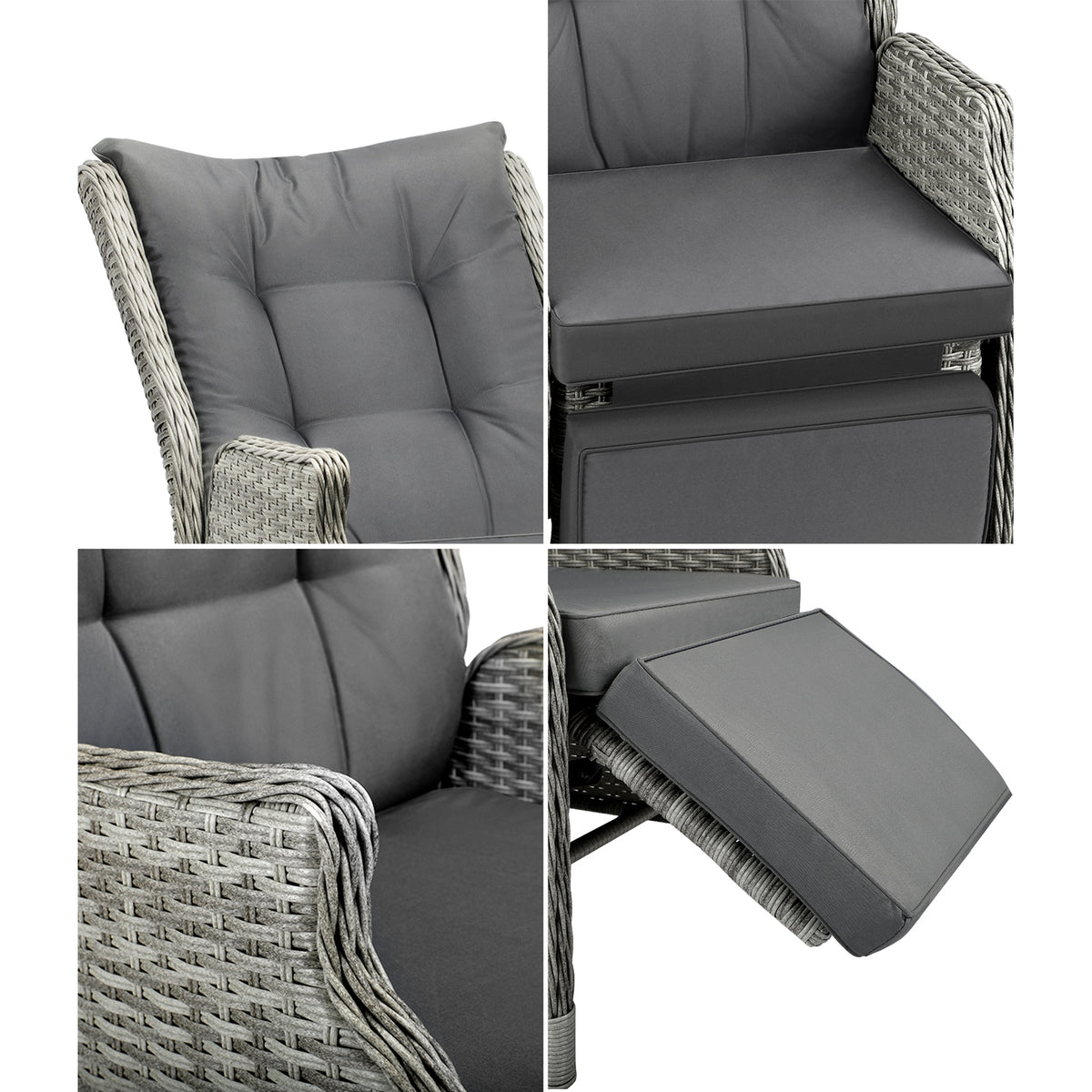Livsip Outdoor Recliner Chair Sun Lounge & Table Set Furniture Patio Sofa - Sunyee