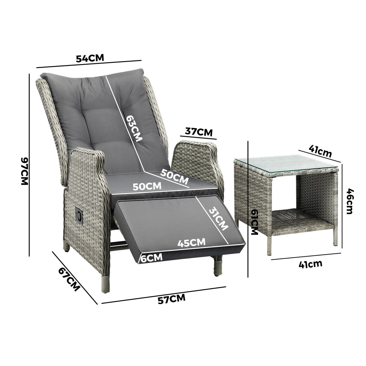 Livsip Outdoor Recliner Chair Sun Lounge & Table Set Furniture Patio Sofa - Sunyee