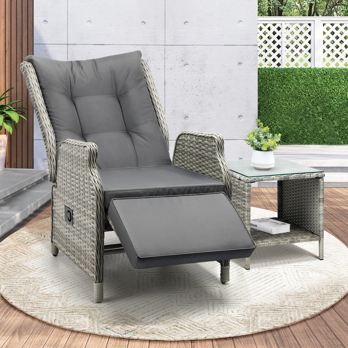 Livsip Outdoor Recliner Chair Sun Lounge & Table Set Furniture Patio Sofa - Sunyee