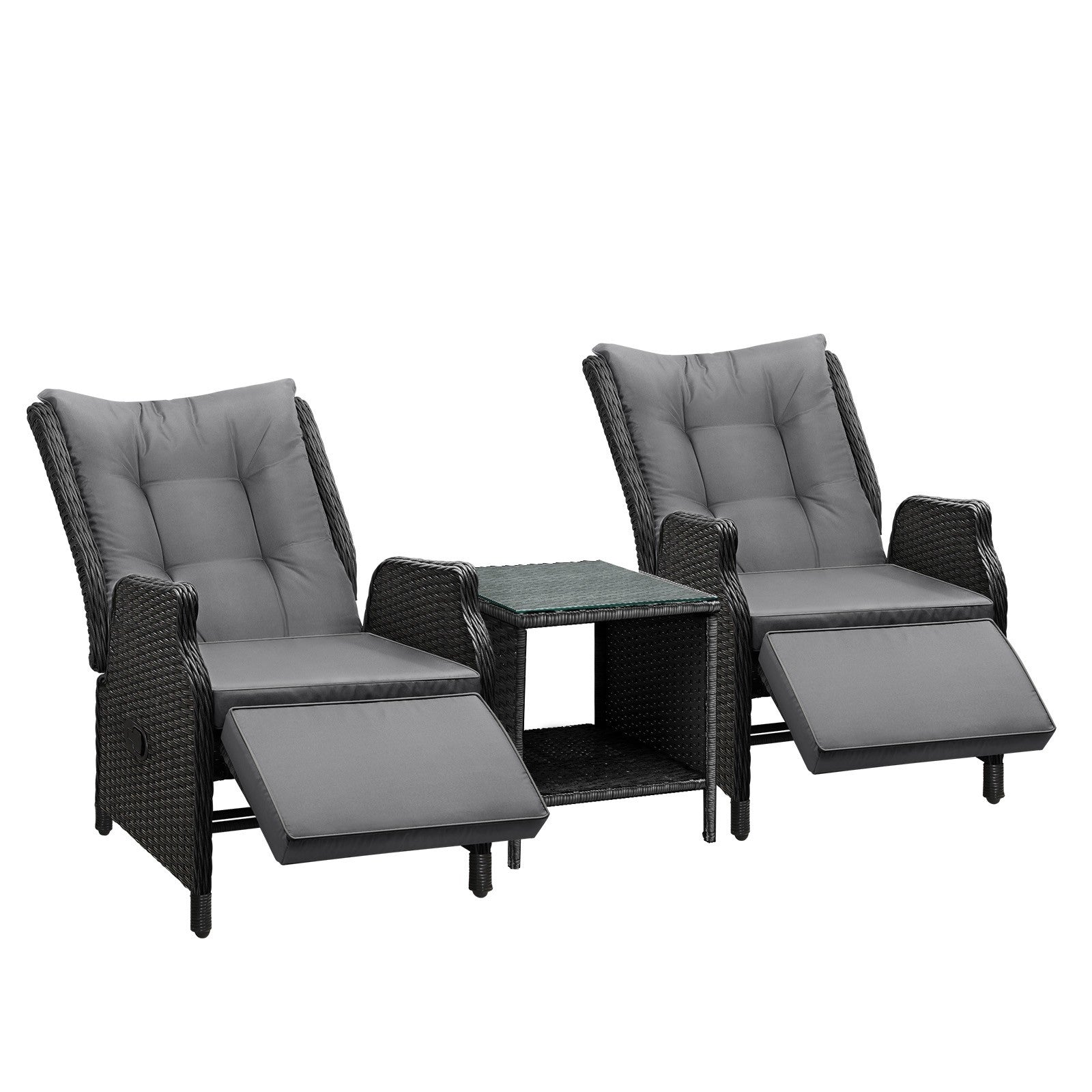 Livsip Sun Lounge Outdoor Recliner Chair &Table Outdoor Furniture Patio Set of 3 - Sunyee