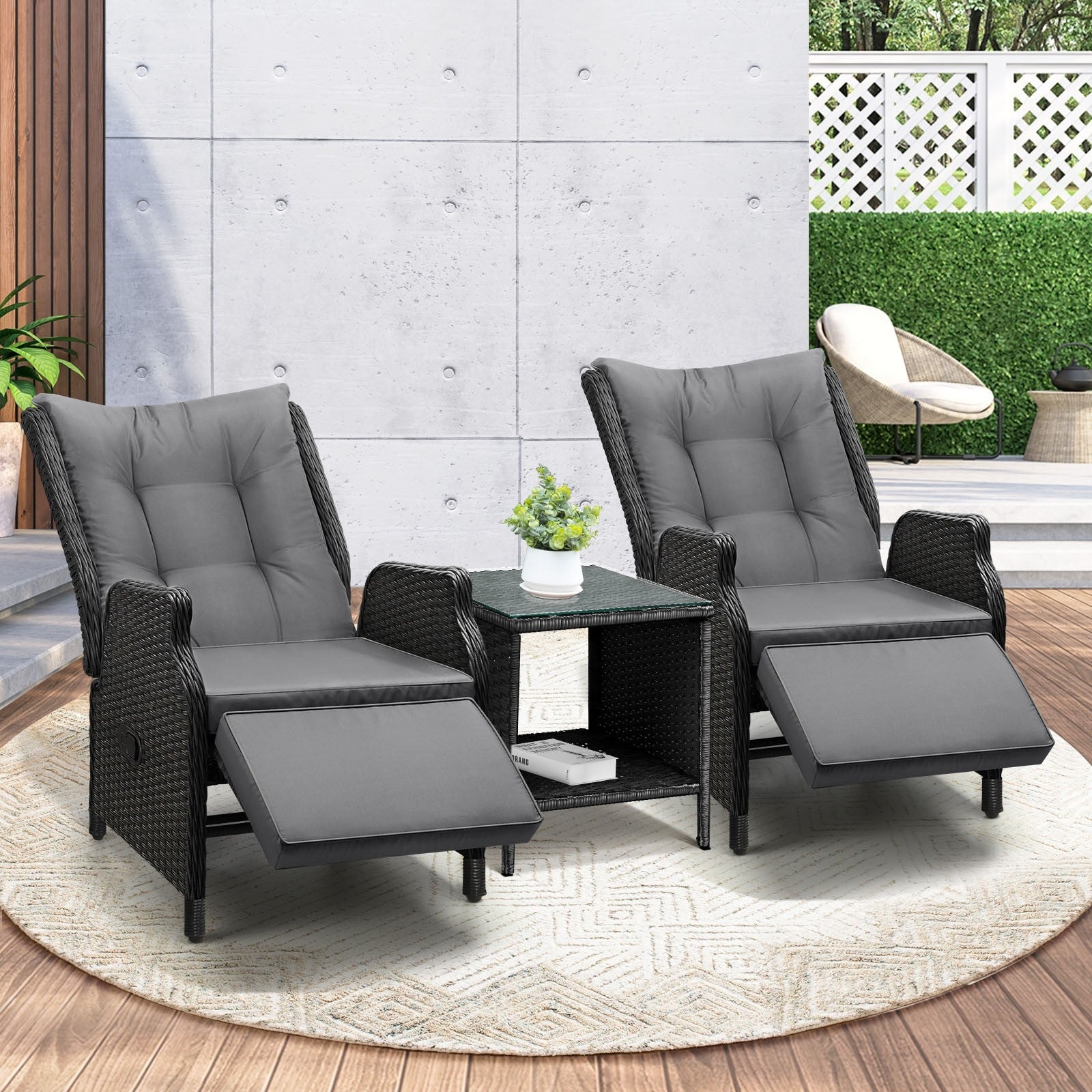 Livsip Sun Lounge Outdoor Recliner Chair &Table Outdoor Furniture Patio Set of 3 - Sunyee